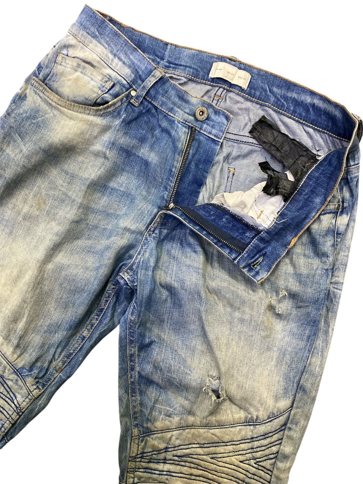 Zara Zara Man Biker Distressed Denim Size US 31 - 5 Thumbnail