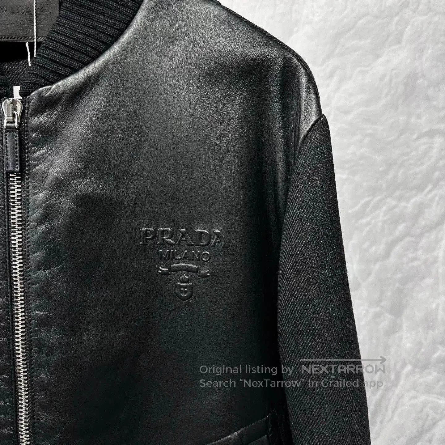 Prada prada black leather wool blend bomber jacket. Size US L / EU 52-54 / 3 - 3 Thumbnail