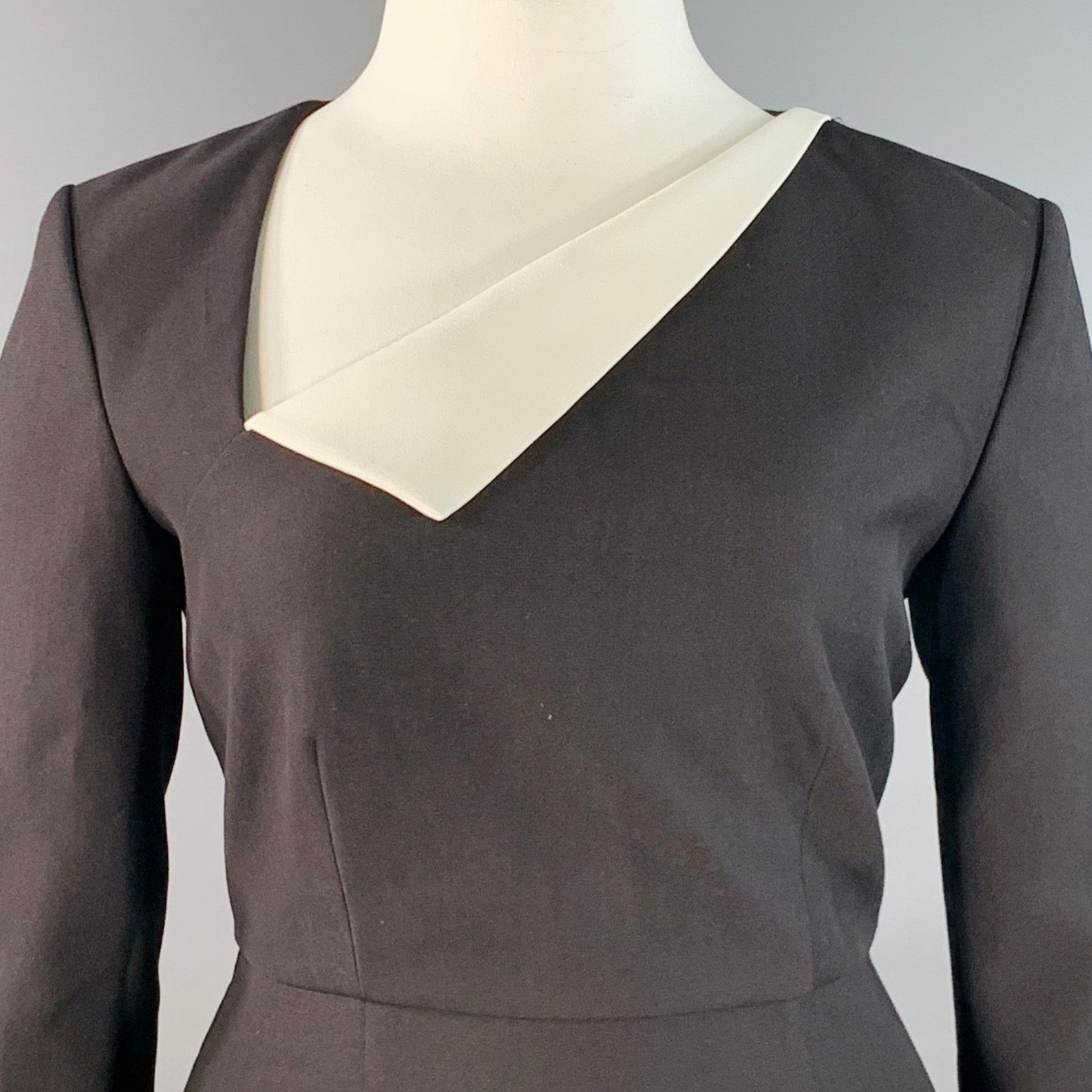 Roland Mouret 10 Monochrome Black White Polyester Blend Long Sleeve Midi Size L / US 10 / IT 46 - 2 Thumbnail