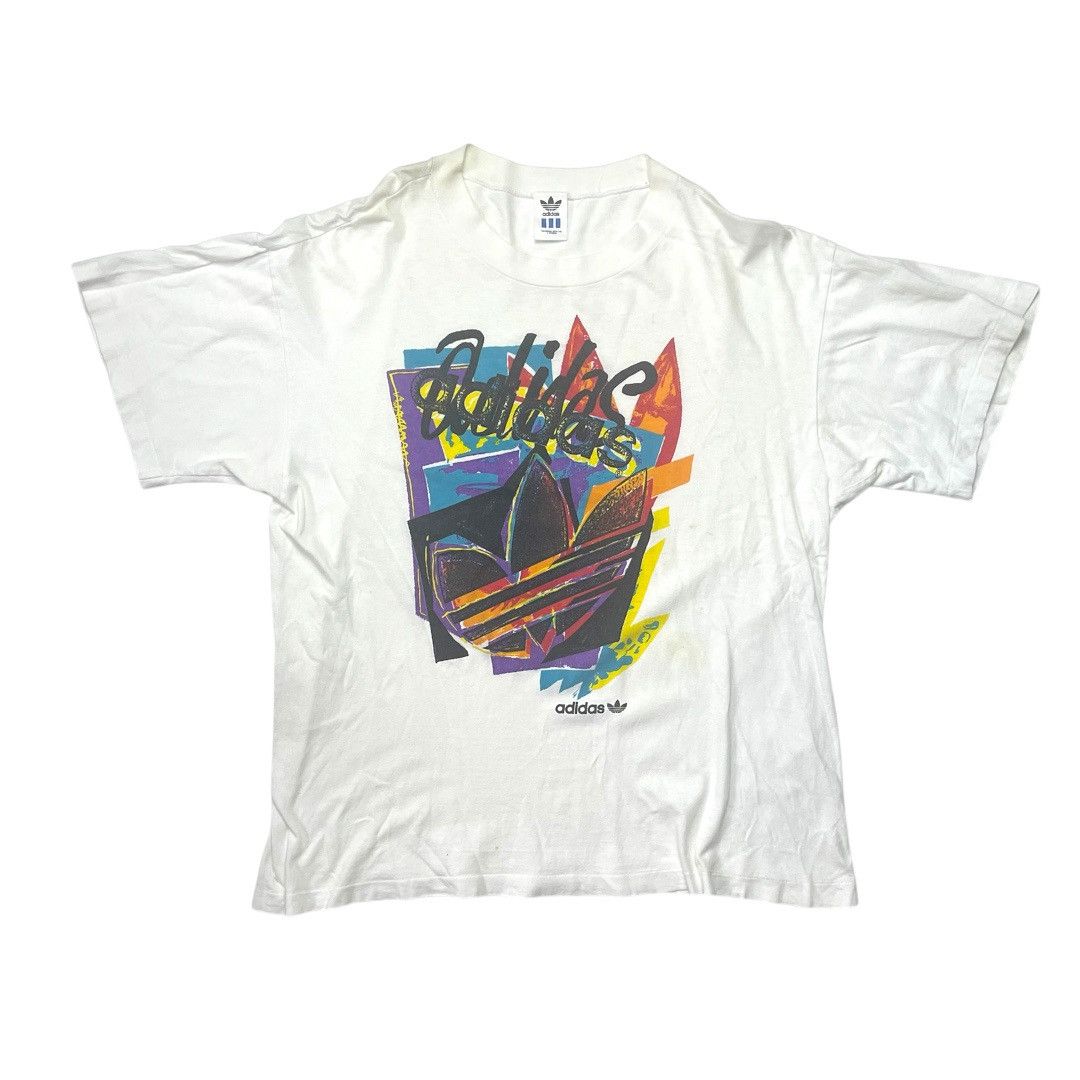 Vintage 90s Adidas Trefoil T-Shirt White Made in Japan