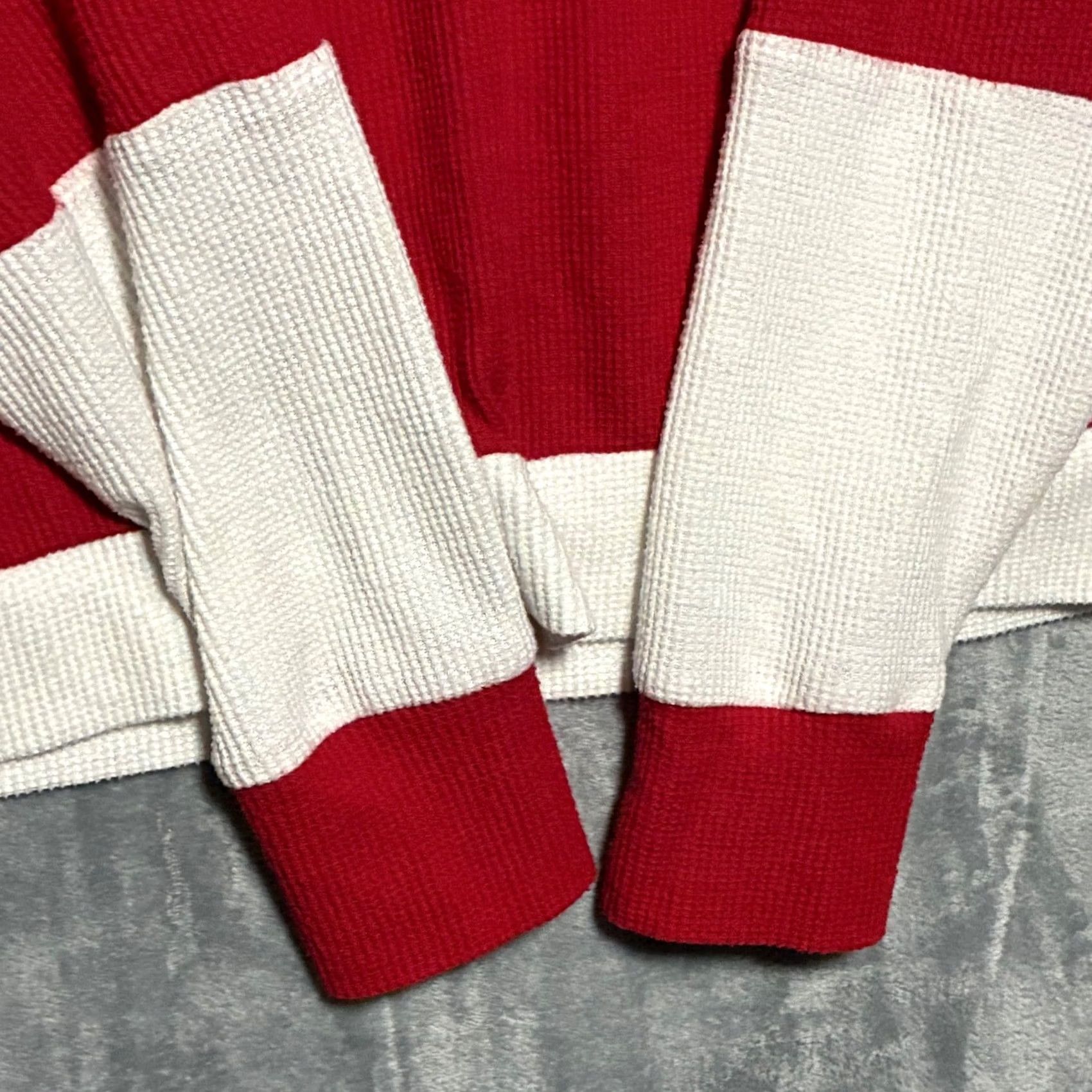 Vintage Apres Ski Thermal Sweatshirt Red White Waffle Knit Varsity Stripe Women's Large Size L / US 10 / IT 46 - 4 Thumbnail