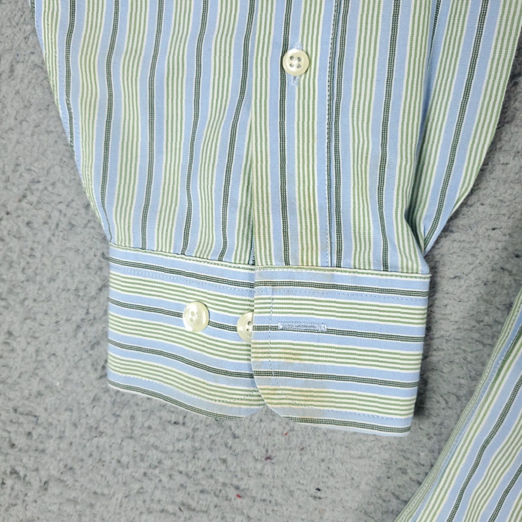 Brooks Brothers Brooks Brothers Men's Blue Green Striped Non-Iron Button-Up Shirt XL Stained Size US XL / EU 56 / 4 - 4 Thumbnail