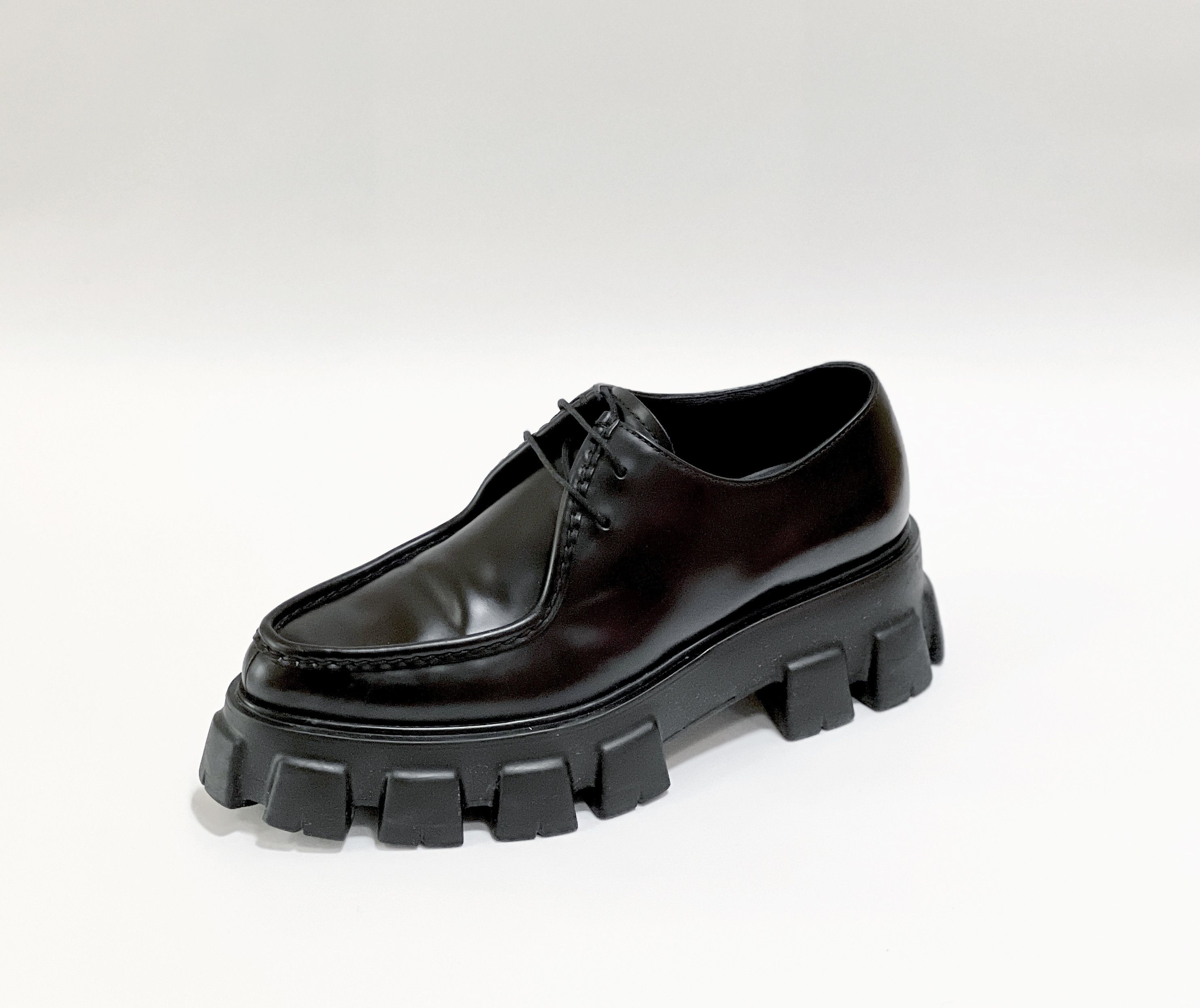 Prada Black Monolith brushed leather lace-up shoes