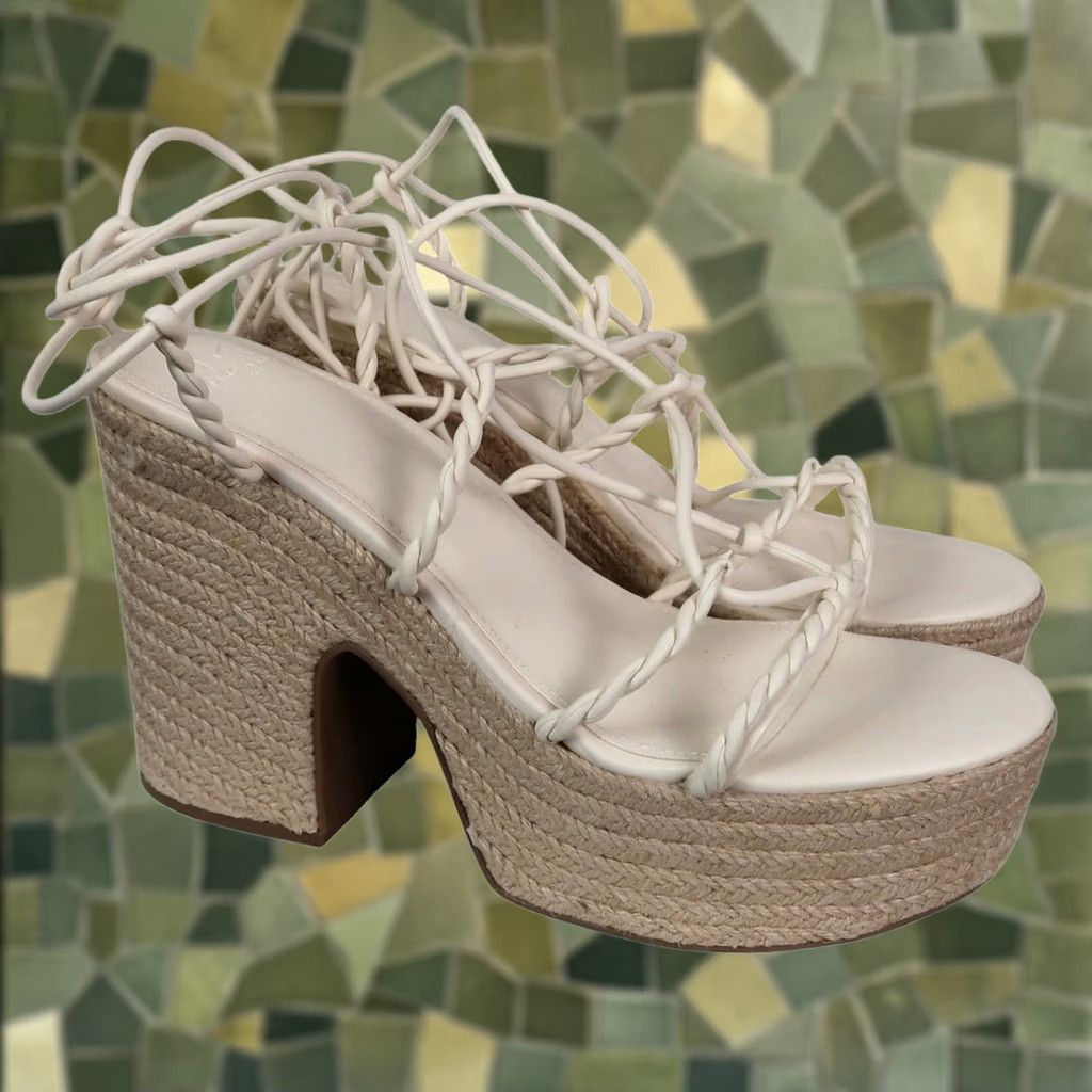 Marc Fisher Marc Fisher Oliver White Lace-Up Strappy Platform Heel Sandals Espadrilles 9 Size US 9 / IT 39 - 1 Thumbnail