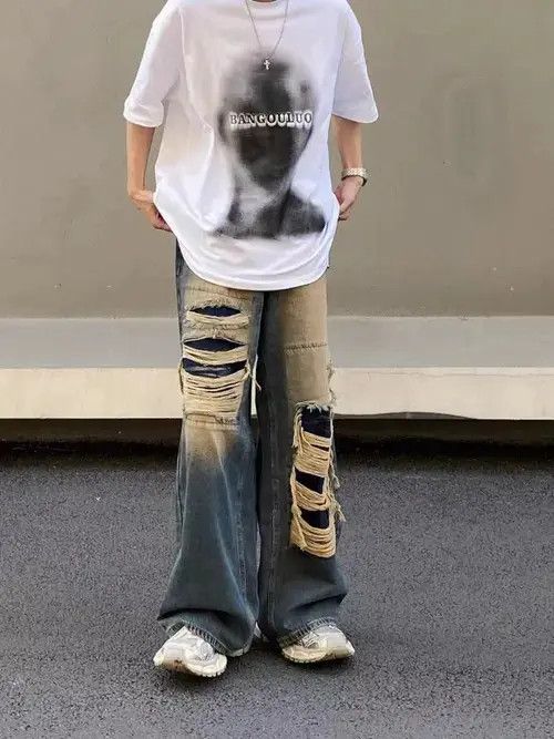Japanese Brand Retro ripped distressed draped jeans Size US 32 / EU 48 - 5 Thumbnail