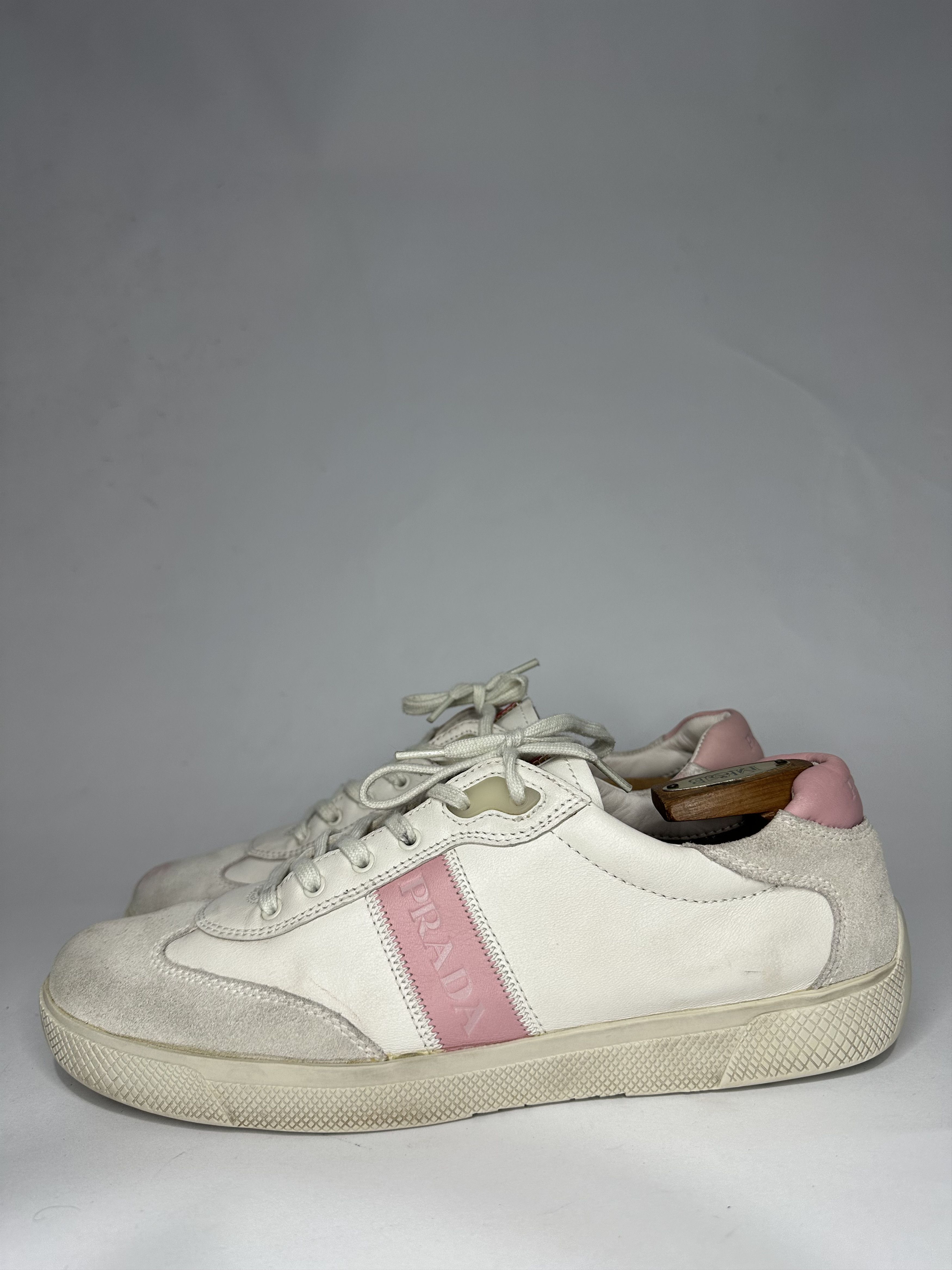 Prada Prada Pink and White Leather Low Top Sneakers. Size US 8 / EU 41 - 2 Thumbnail