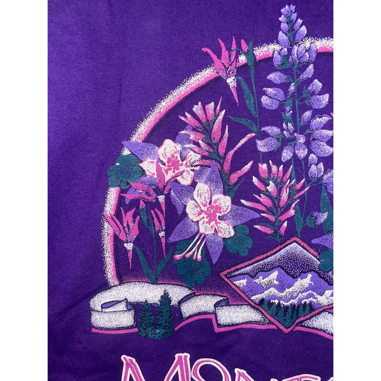 Jerzees Vintage Montana Wildflower Shirt Flower Purple Tee VTG 90s Size US L / EU 52-54 / 3 - 2 Thumbnail