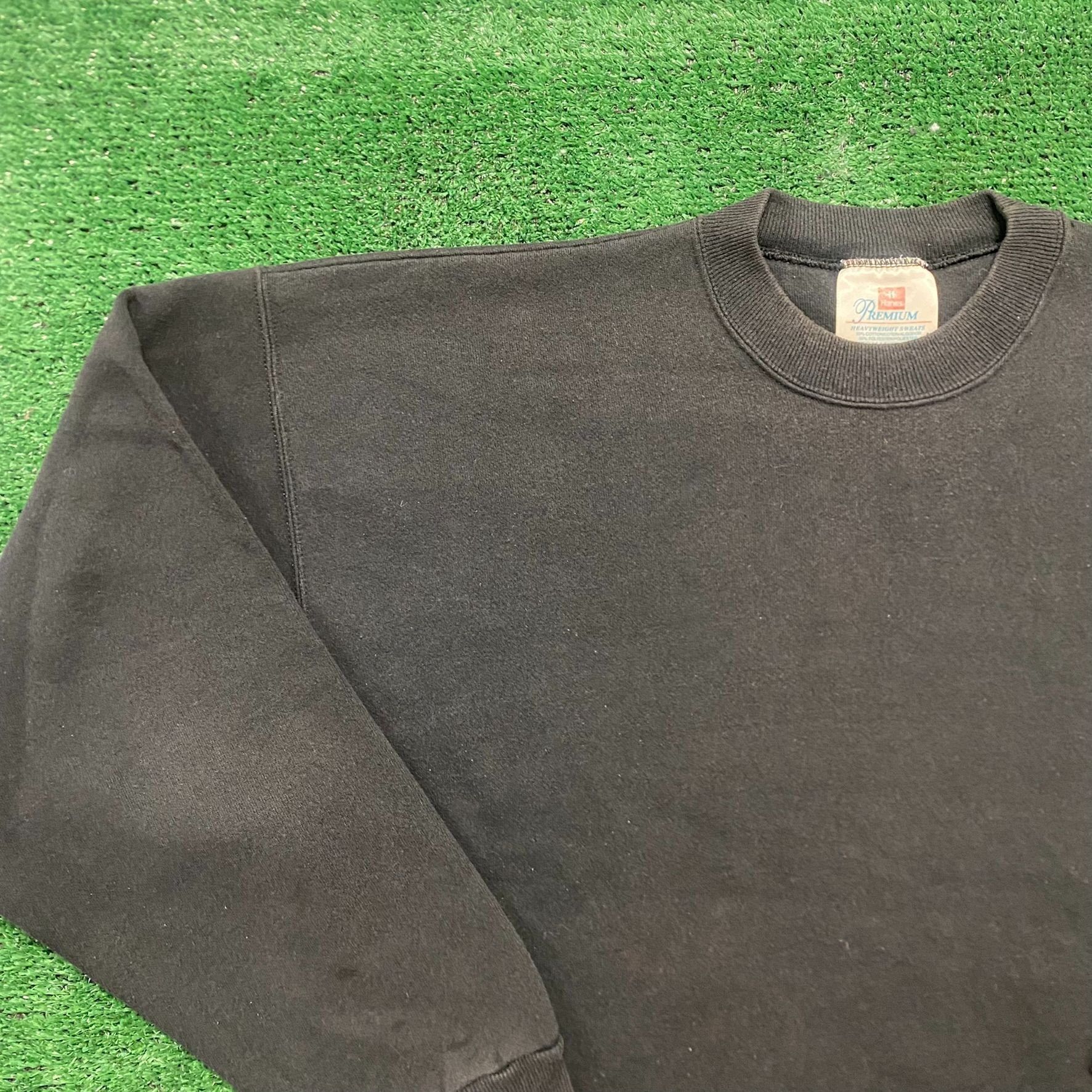 Hanes Vintage 90s Plain Black Crewneck Sun Faded Blank Sweatshirt Size US XL / EU 56 / 4 - 2 Thumbnail