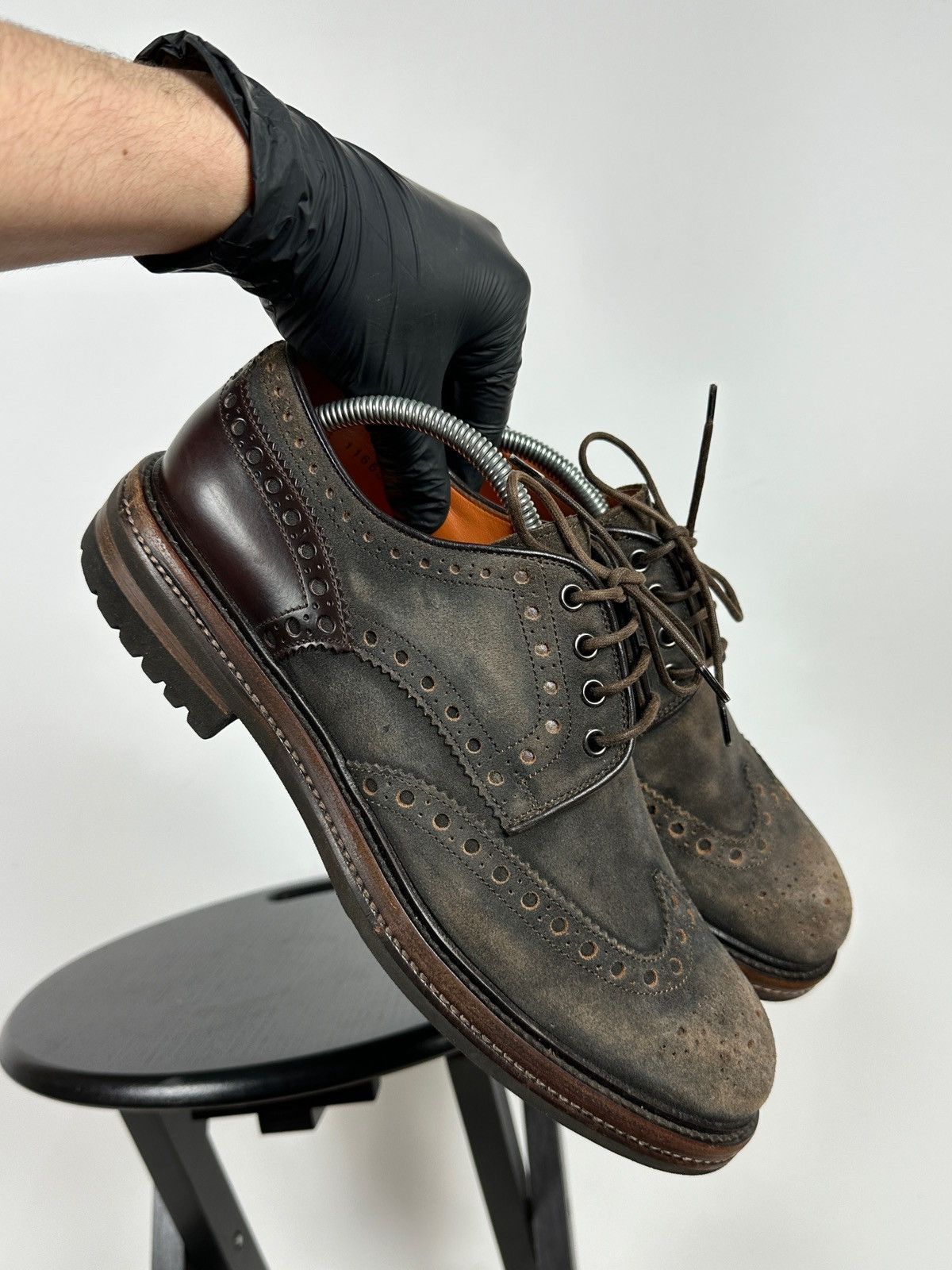 Santoni Santoni Wingtip Brogue Brown Suede Leather Shoes Size US 9.5 / EU 42-43 - 2 Thumbnail