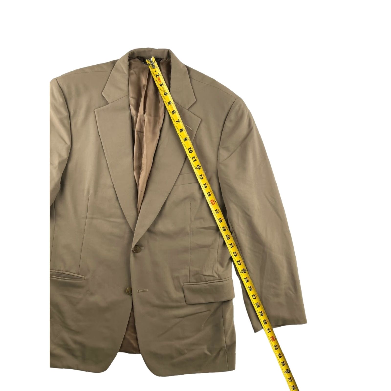 Paul Stuart VINTAGE Paul Stuart Blazer Jacket Mens Tan Wool 2-Button Notch Lapel Long 41 Long Brown solid Vintage Condition? Size 40R - 7 Thumbnail
