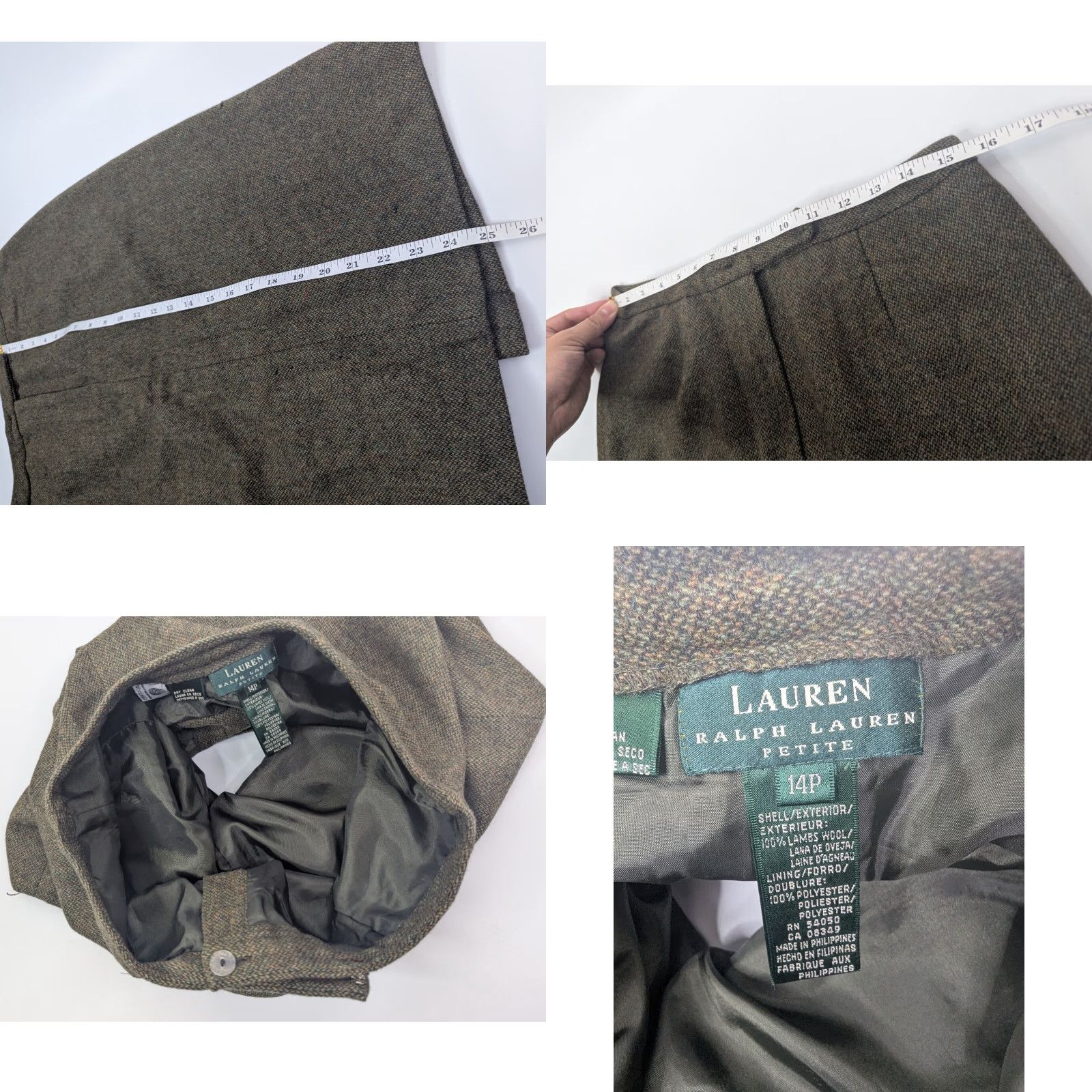 Ralph Lauren Lauren Ralph Lauren Skirt Wool Lined Pencil Midi 14P Petite Olive Brown Green Women? Size 36" / US 14 / IT 50 - 8 Thumbnail