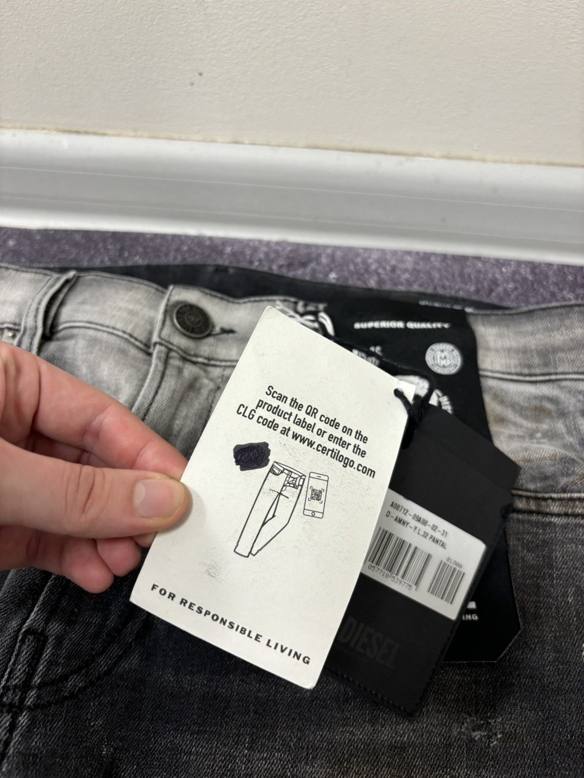 Diesel Diesel D-Amny Skinny NWT Washed Black Distressed Denim Jeans Size US 31 - 10 Thumbnail
