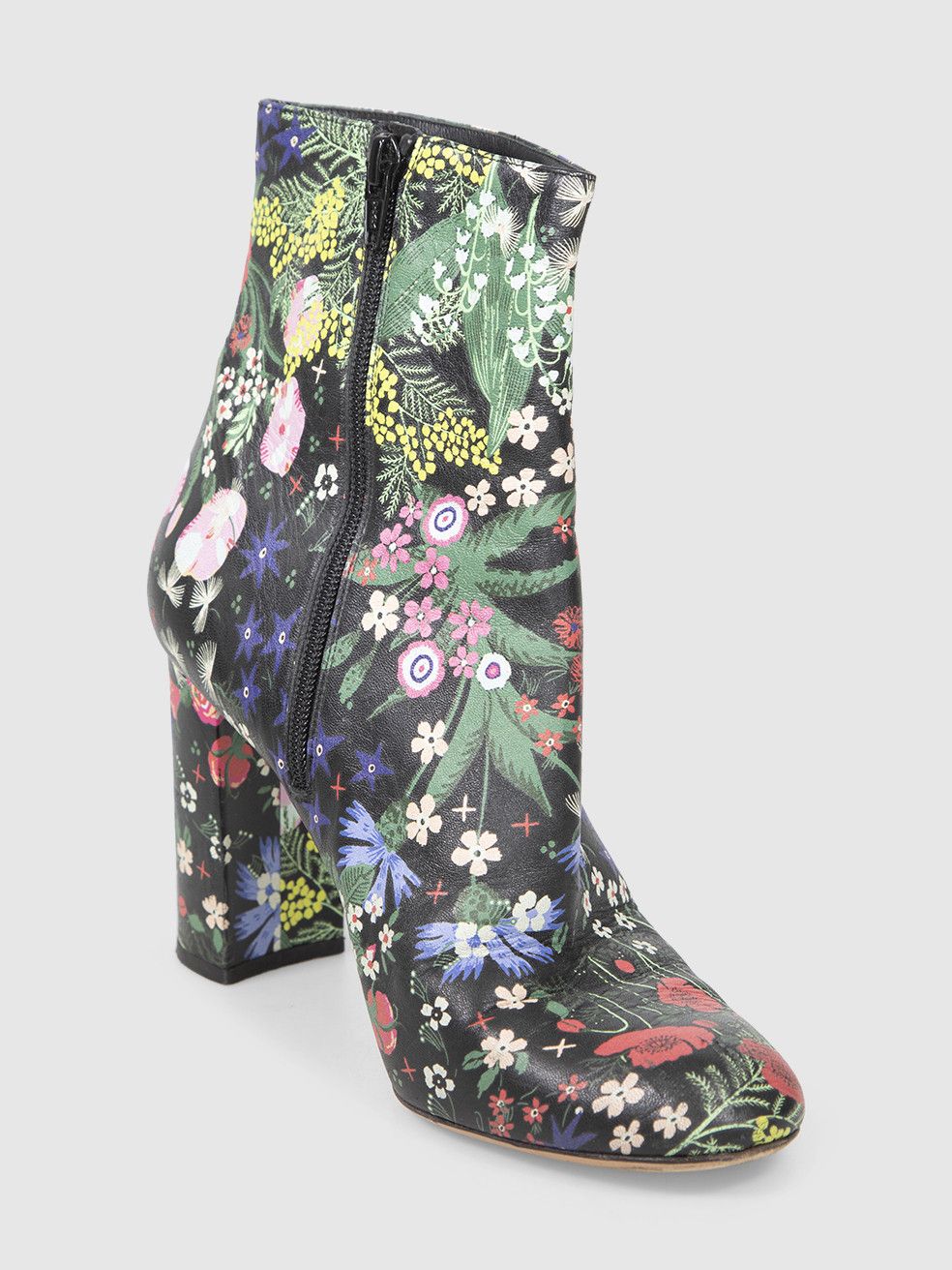 Floral Print Leather Heeled Boots