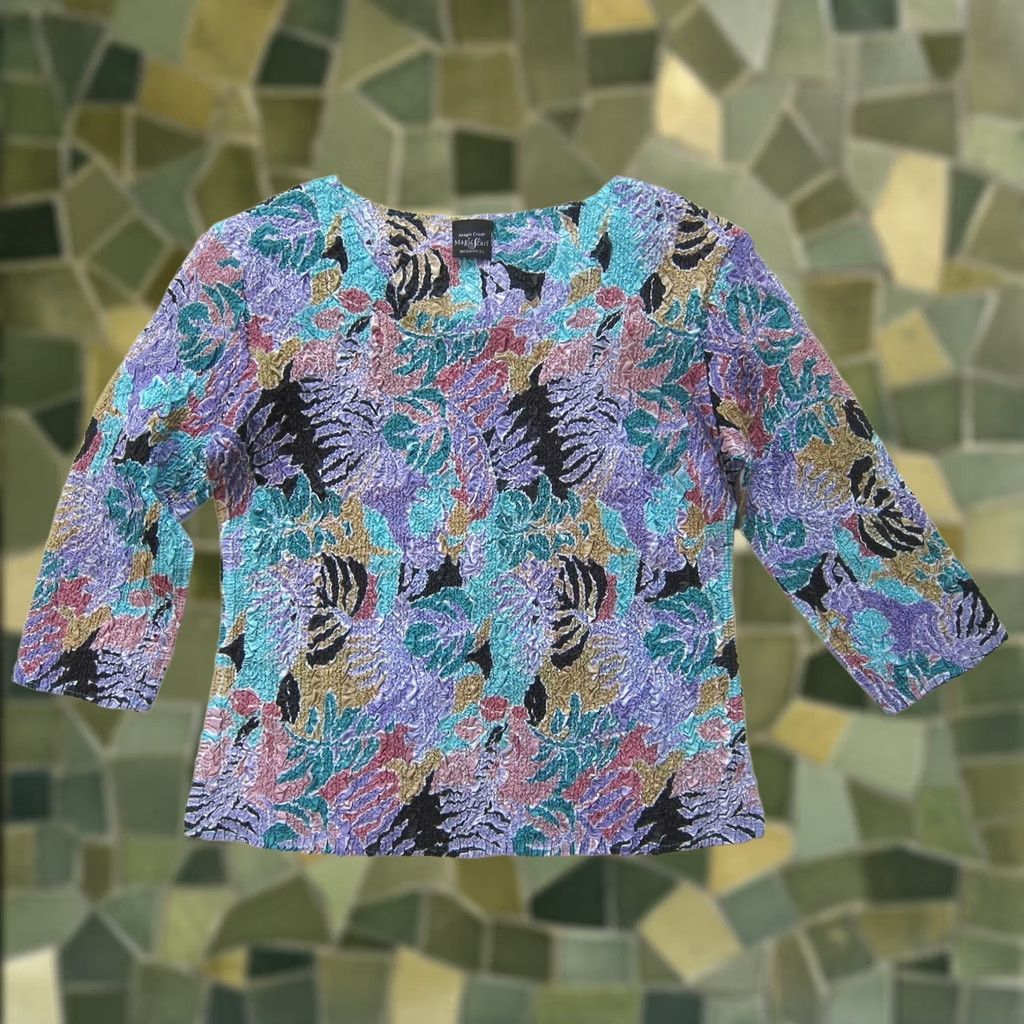 Pinko Magic Crush Scarf Green Pink Packable Lightweight 3/4 Sleeve Blouse Women S-L Size ONE SIZE - 1 Thumbnail
