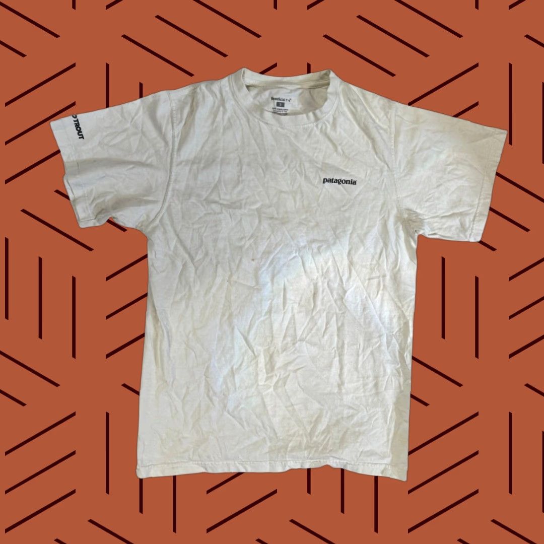 Patagonia VINTAGE Patagonia Mens Beneficial T's Crewneck Hiking T Shirt White World Trout Size S M Size US M / EU 48-50 / 2 - 1 Thumbnail