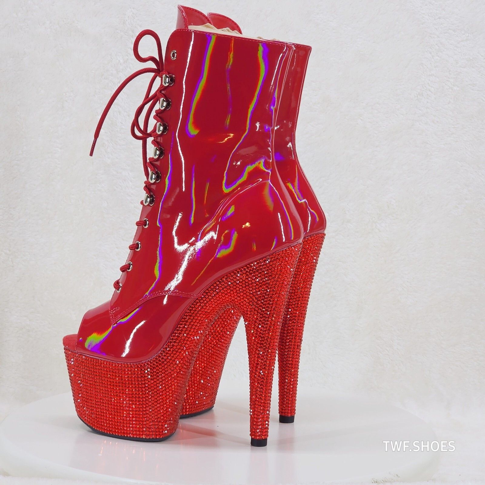 Other Bejeweled Red Rhinestone Platform Lace Up Ankle Boots 7" Hig Size US 7 / IT 37 - 5 Thumbnail