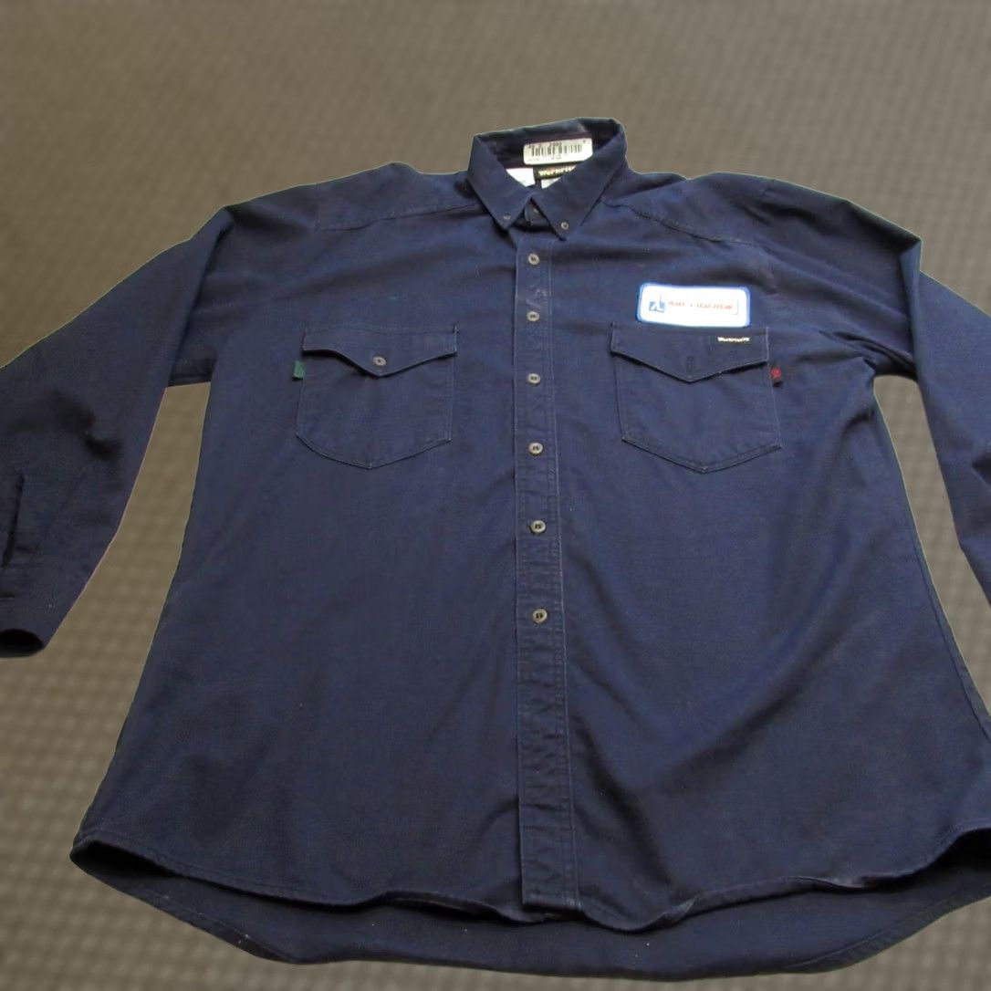 Vintage VINTAGE Workrite FR Shirt Mens XL Navy Button Flame Resistant Work Rugged HRC2 Rugged Size US XL / EU 56 / 4 - 1 Thumbnail