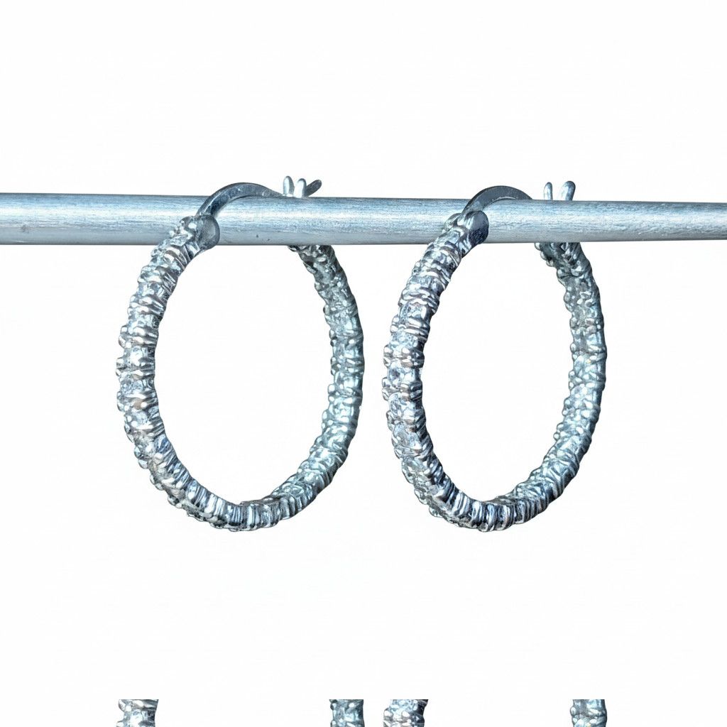 Other Earrings 1" Hoops 925 Sterling Silver FAB Prong Cubic Size ONE SIZE - 10 Thumbnail