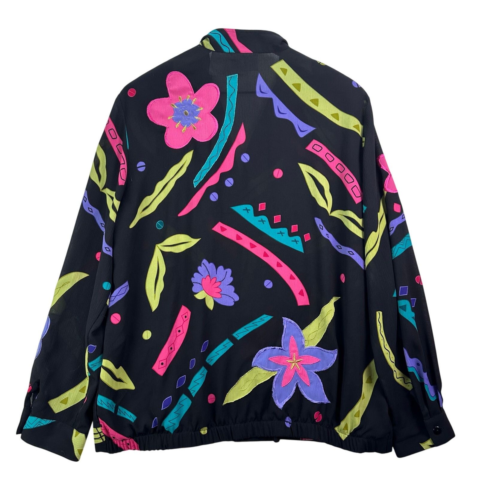 Other ALFRED DUNNER 90s Retro Black Neon Floral Sheer Zip Jacket Size XL / US 12-14 / IT 48-50 - 12 Thumbnail