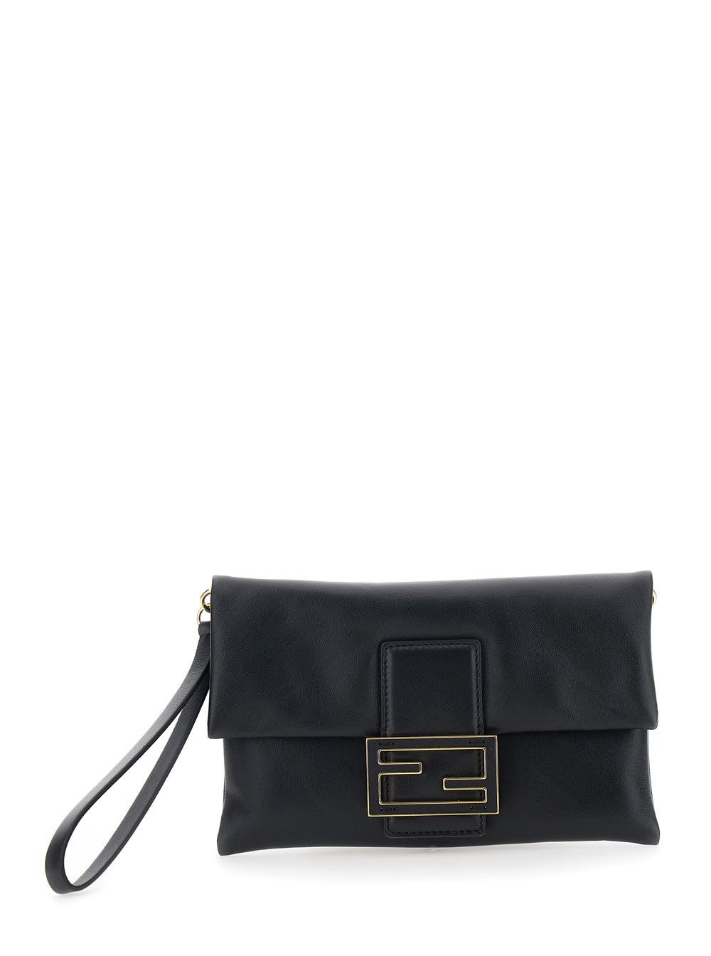 Fendi Black Pouch with Wrist Strap and FF Plate Closure on the Front in Leather Woman Size ONE SIZE - 1 Thumbnail