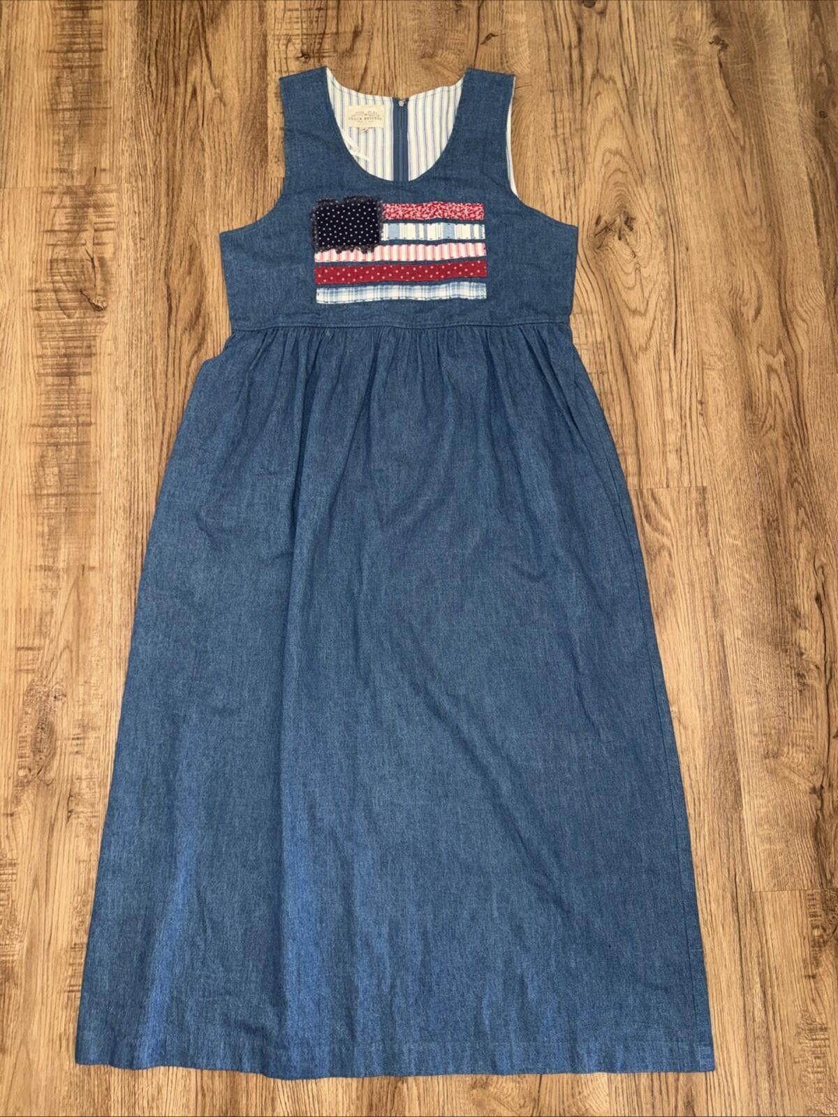 Other Vtg Susan Bristol Dress Cottage Prairie Pinafore Blue Denim Size L / US 10 / IT 46 - 1 Thumbnail