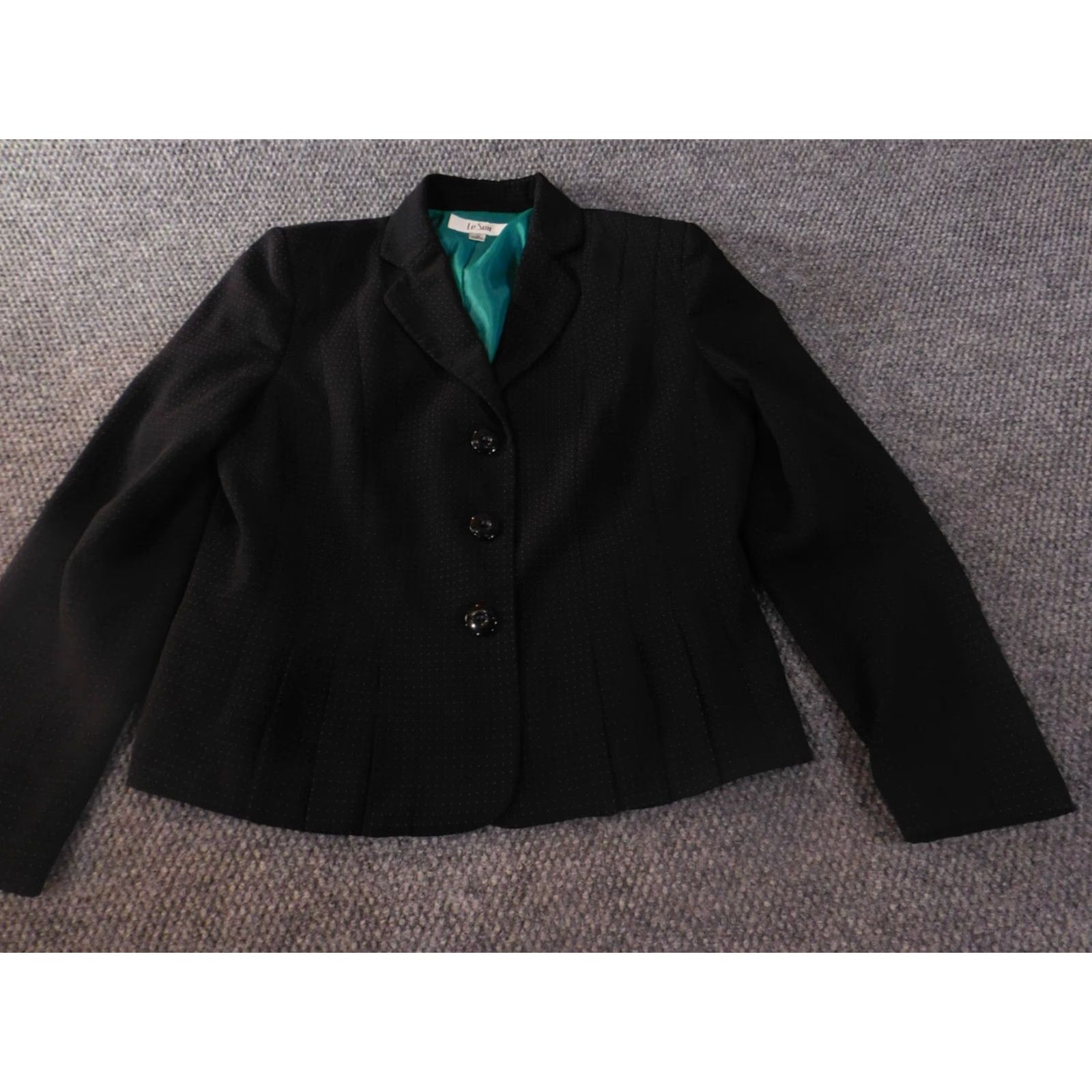 Vintage Le Suit Blazer Jacket 12 Black Button Long Sleeve Polyester Women Regular Mature Basic Designer Fall Winter Size XL / US 12-14 / IT 48-50 - 3 Thumbnail