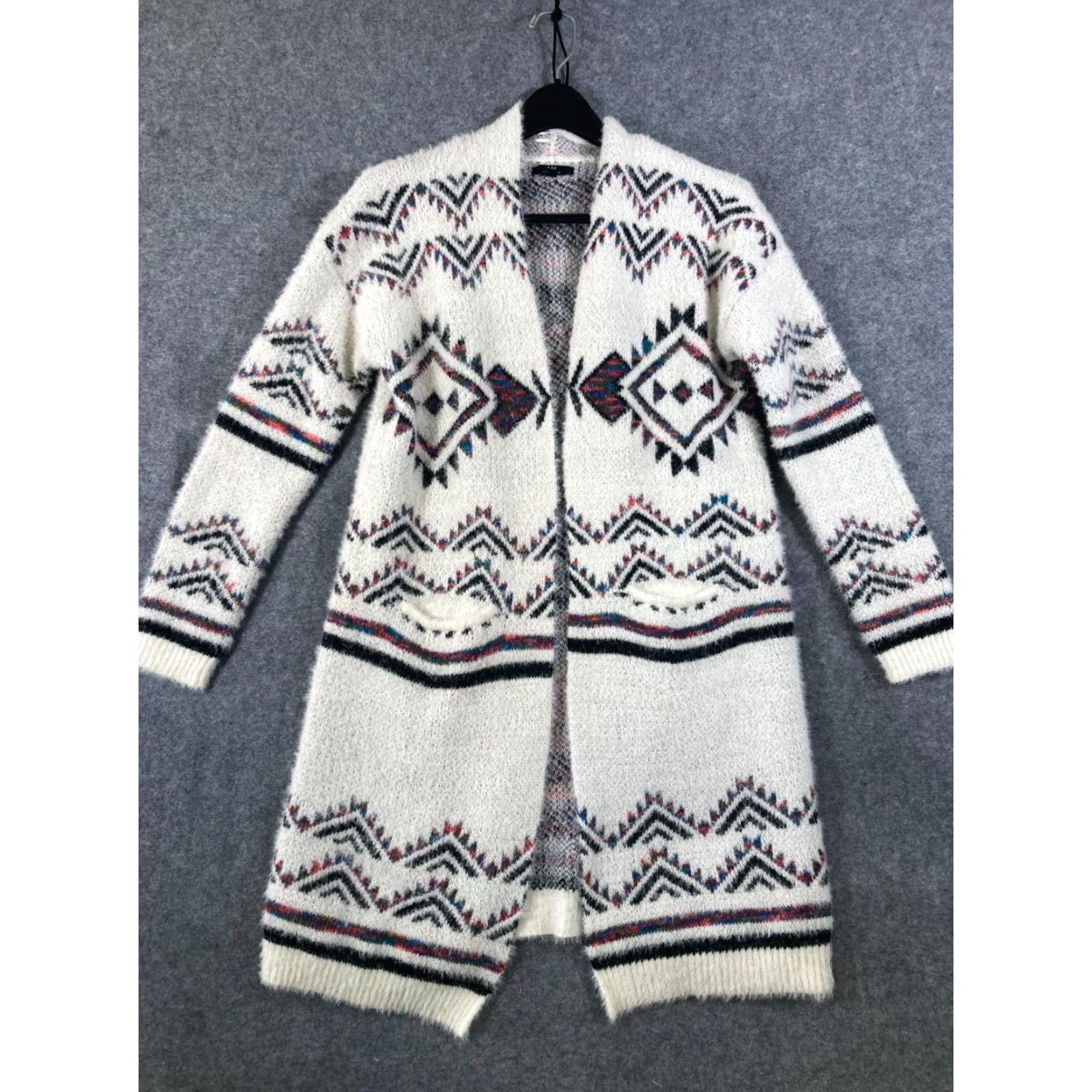 Vintage MM by My Michelle Western Cardigan Sweater Womens Large White Aztec Open Front Long Sleeve V-Neck Open Front Cardigan Western Aztec White Womens L Size L / US 10 / IT 46 - 2 Thumbnail