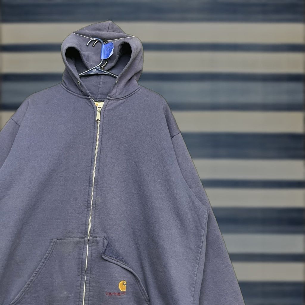 Carhartt VINTAGE Carhartt Rugged Outdoor Wear Hoodie Mens XL Blue Full Zip Heavyweight Thermal Lined 90s Retro Carhartt Logo Embroidered Mens Hooded Sweatshirt Size US XL / EU 56 / 4 - 1 Thumbnail