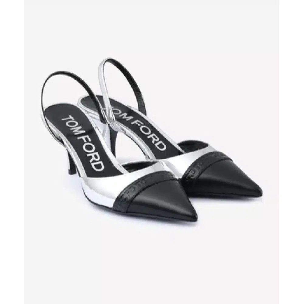 Tom Ford o1loc1c1124 W3032N Kitten Heel Slingback in Silver Black Size US 6.5 / IT 36.5 - 2 Thumbnail