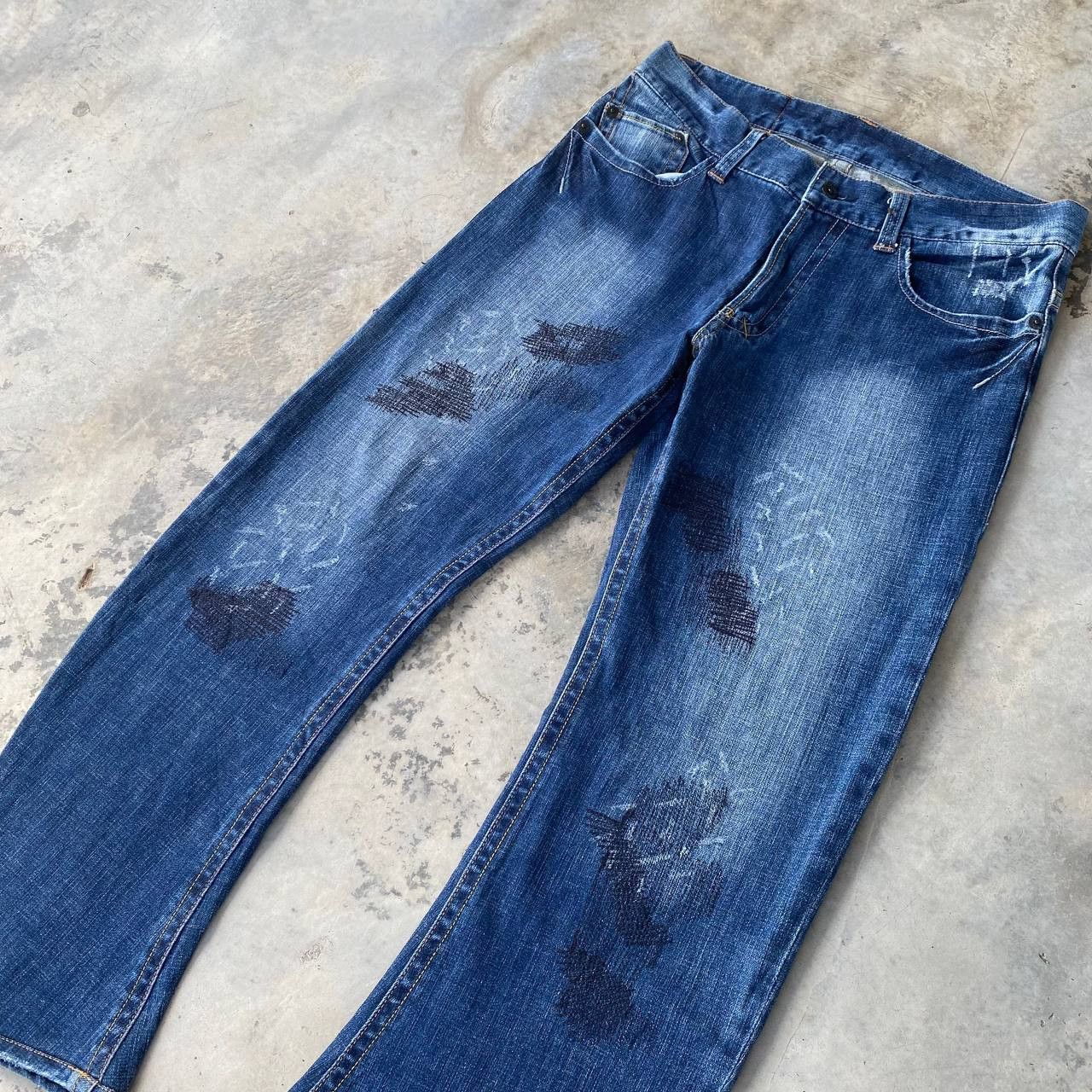 291295=Homme Archival 291295=HOMME Curved Leg "J-Cut Sashiko Repair Denim Size US 30 / EU 46 - 6 Thumbnail