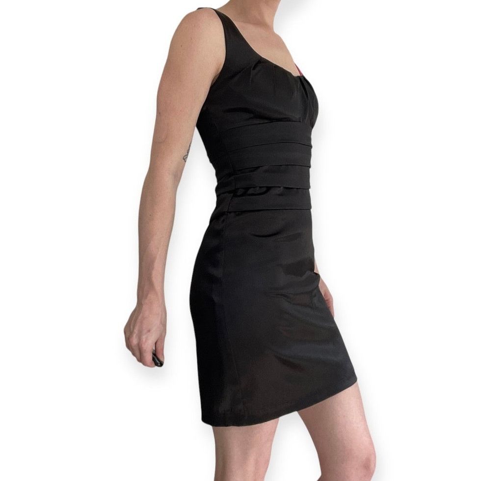 Other B. Darlin Vintage Black Pleated Silky Formal Mini Dress Size M / US 6-8 / IT 42-44 - 2 Thumbnail