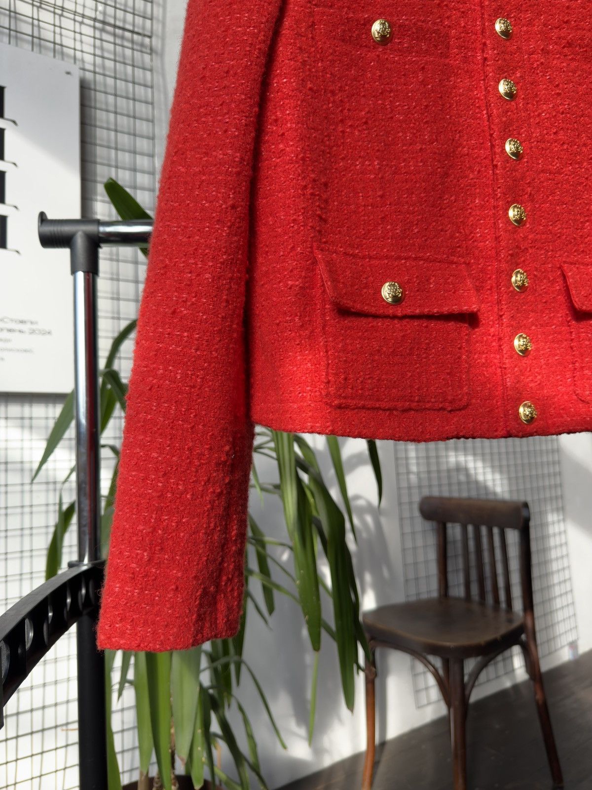 Celine Celine Chasseur Tweed Evening Wool Jacket Red Gold Buttoned Size M / US 6-8 / IT 42-44 - 5 Thumbnail
