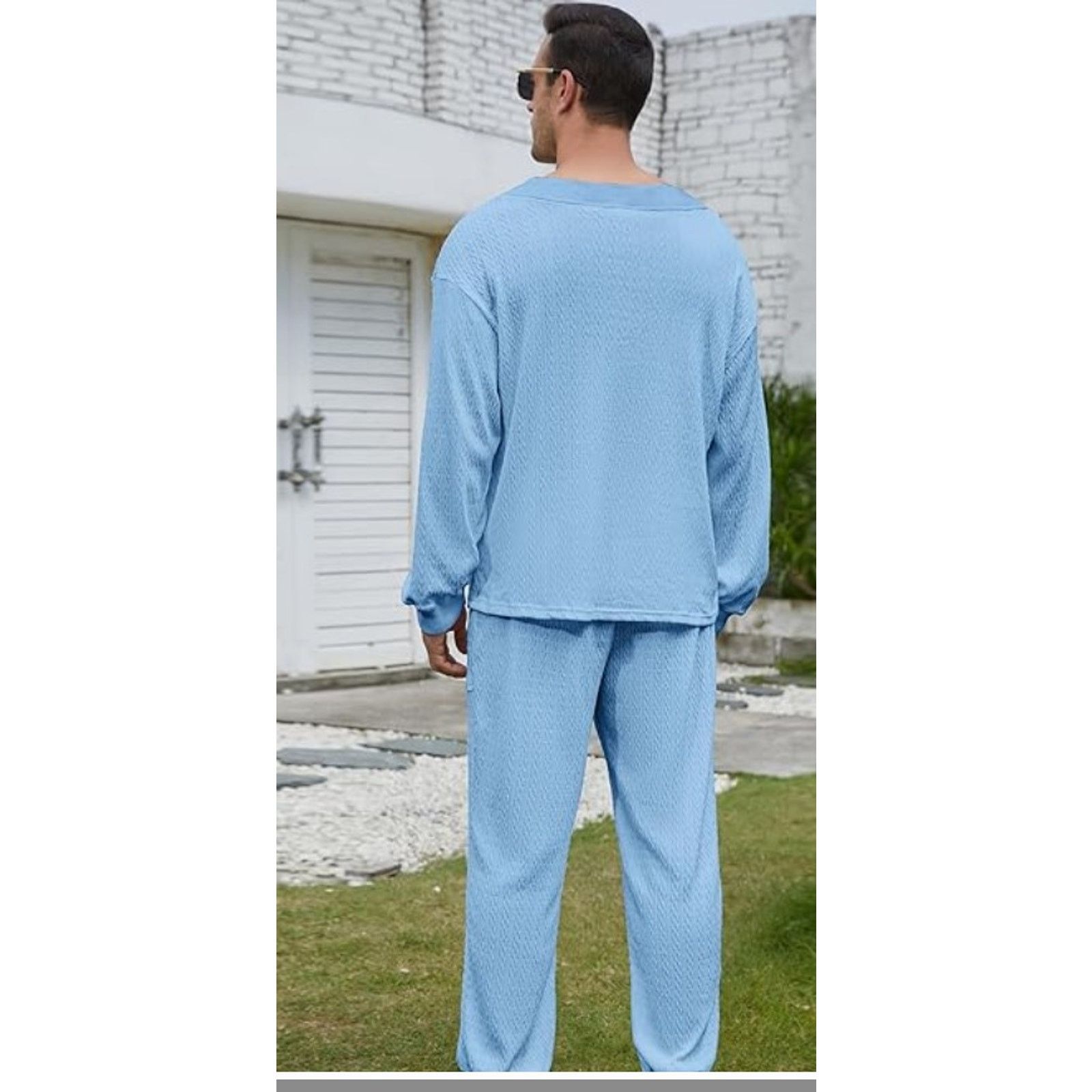 The Unbranded Brand Men's LARGE 2pc OutfitWaffle Knit PulloverDrawstring Pants Size US L / EU 52-54 / 3 - 5 Thumbnail