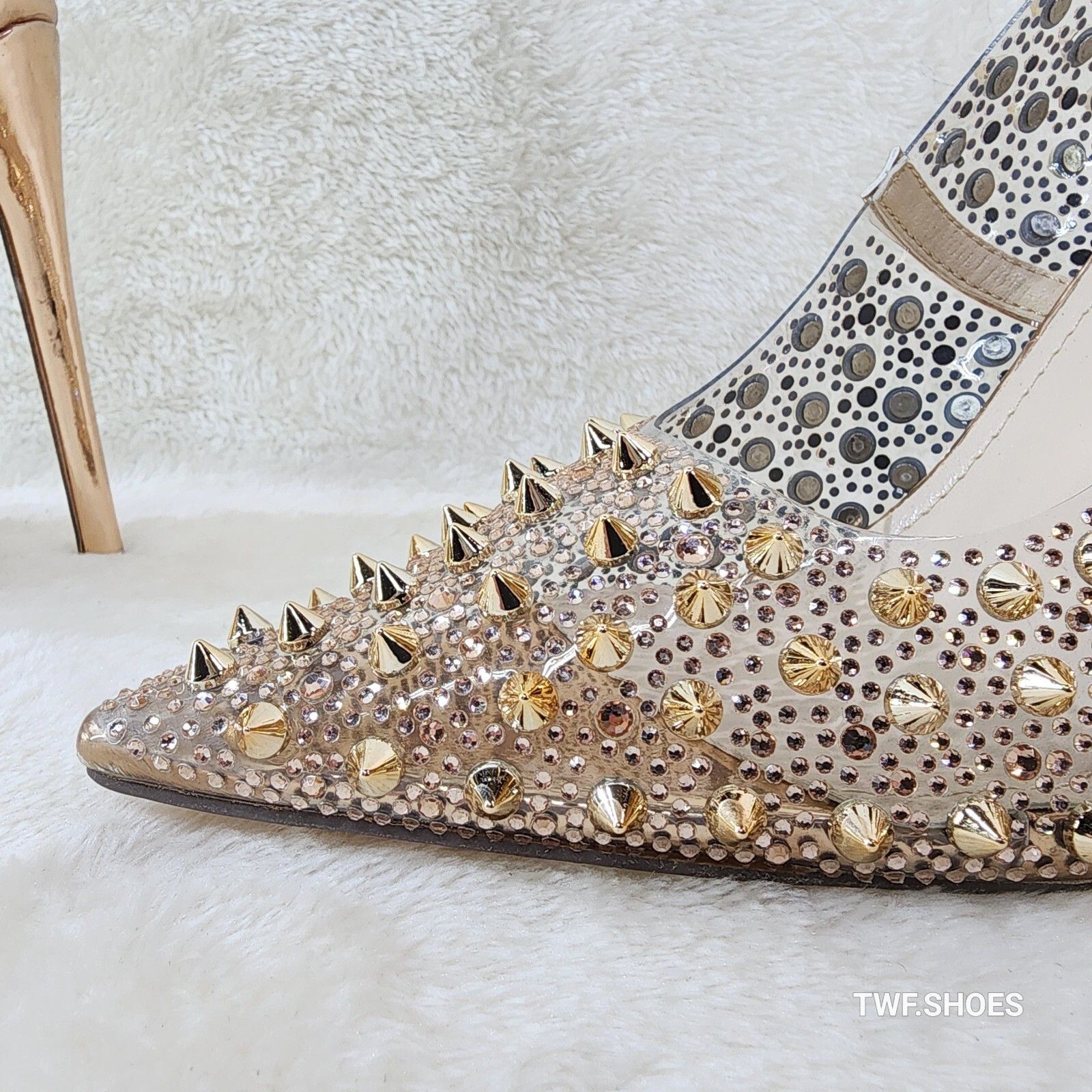 Other Spicy Stiletto Clear Pumps Rose Gold Studs & Rhinestone Pump Size US 11 / IT 41 - 2 Thumbnail