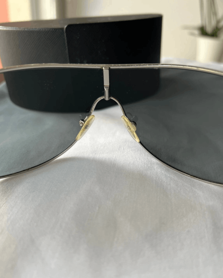 Prada × Vintage PRADA Sunglasses Rectangle Wrap Shield Metal Symbole RI913 Size ONE SIZE - 4 Thumbnail
