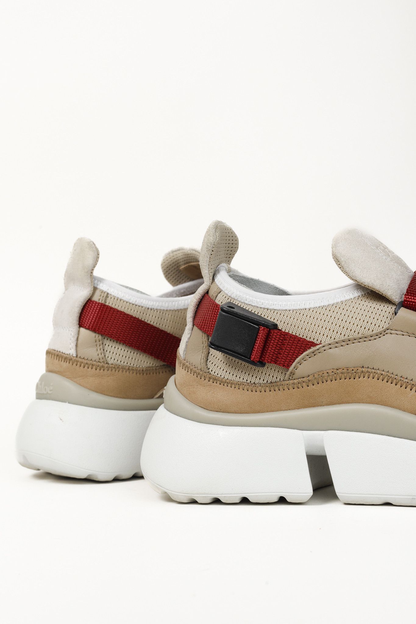 Chloe Chloe Sonnie Beige Leather Red Strap Trainers Size US 7 / IT 37 - 8 Thumbnail