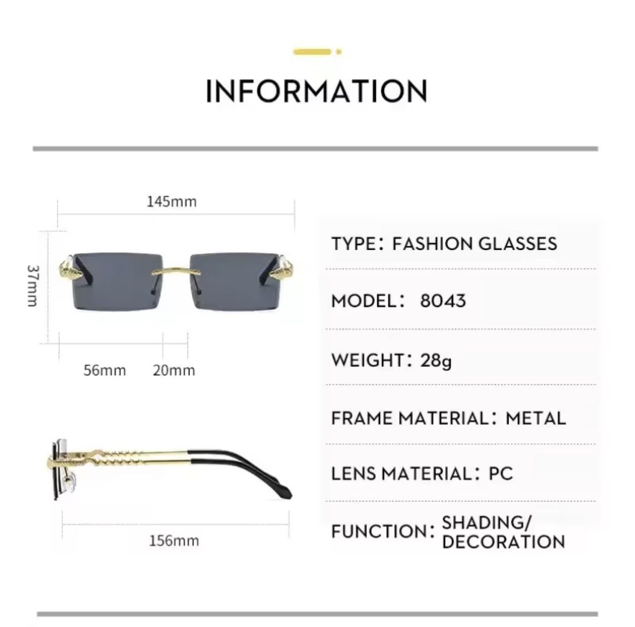 Other Luxury Rimless Rectangle Sunglasses Gold Metal Frame Black Size ONE SIZE - 6 Thumbnail