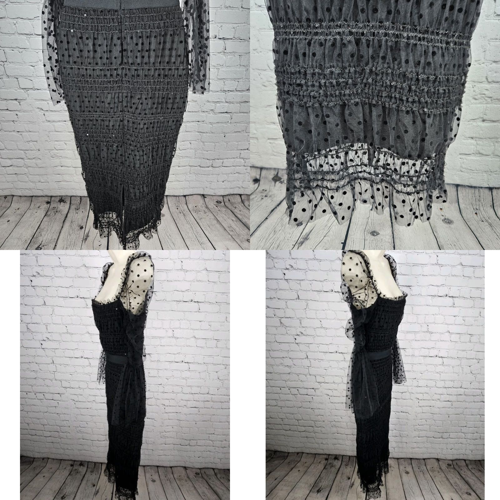 Vintage NWT Bella Barnett Black Sheer Polka Dot Overlay Sequin Bodycon Maxi Dress XS Size XS / US 0-2 / IT 36-38 - 8 Thumbnail