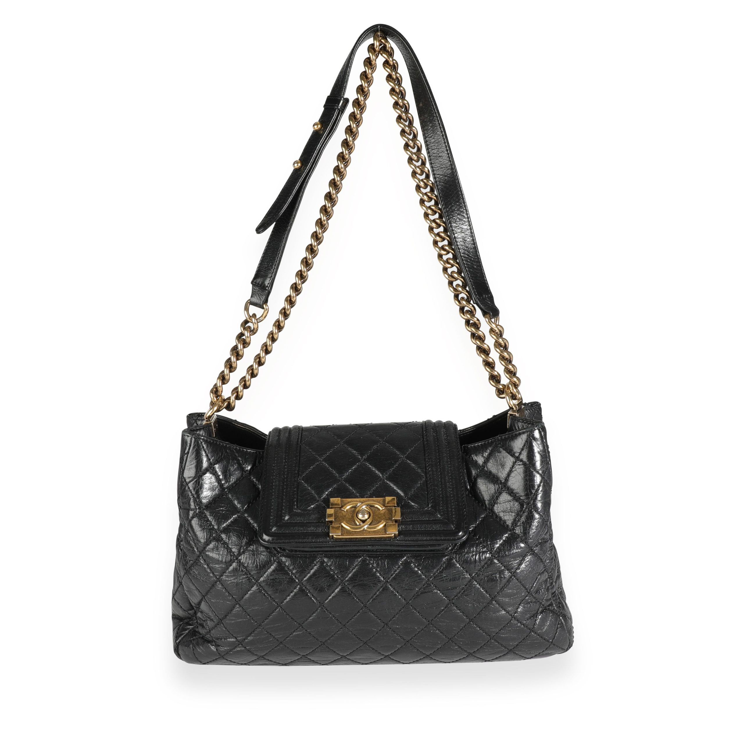 image of Chanel Black Quilted Boy Front Pocket Shopping Bag, Women's