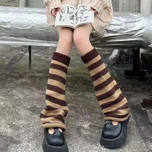 Japanese Brand Knitted Leg Warmer Stripe Loose Fit Sock Size ONE SIZE - 3 Thumbnail