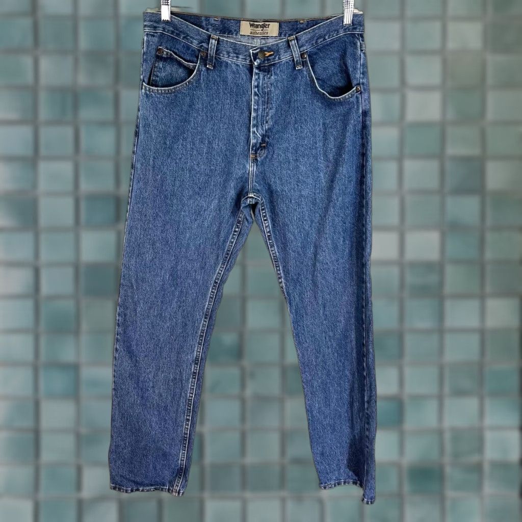 Wrangler VINTAGE Wrangler Authentic Straight Jeans Mens 35 x 34 Blue 80s 90s Denim Adjustable Rise High Men’s Jeans Size US 35 - 1 Thumbnail