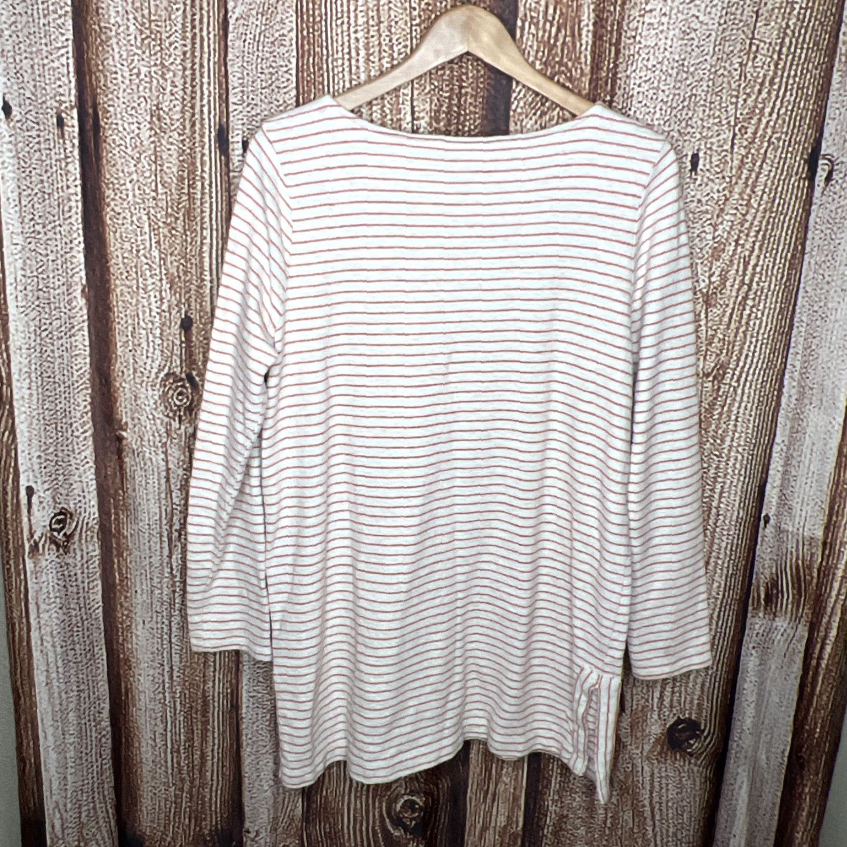 J. Jill J. Jill Womens L Stripes Long Line Cotton Long Sleeve Sweatshirt Top Lagenlook Shirt Blouse Tunic Boho Nautica Minimalist Coastal Whites Size L / US 10 / IT 46 - 3 Thumbnail
