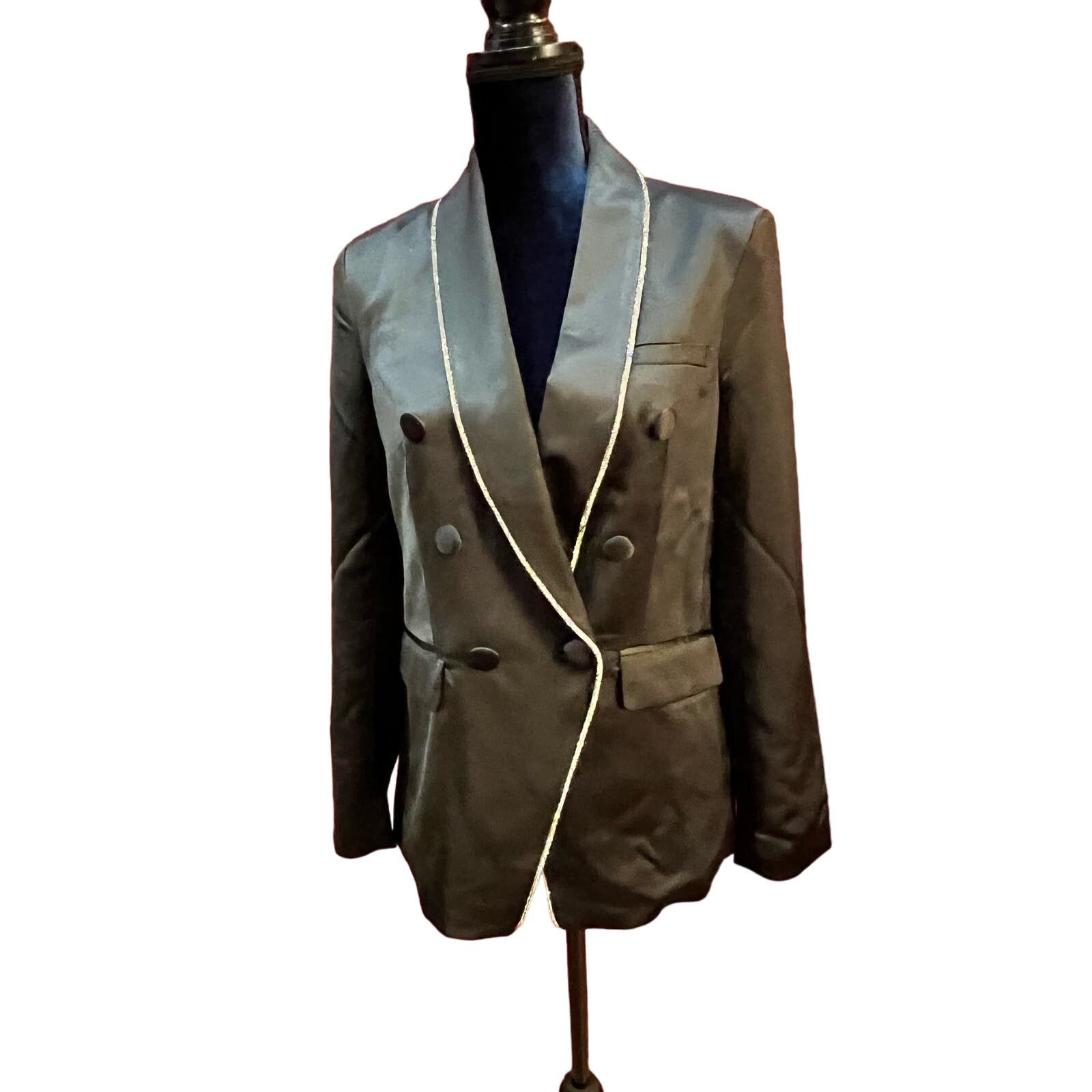 Jason Wu JASON WU RHINESTONE EMBELLISHED TRIM BLACK SATIN JACKET Size S / US 4 / IT 40 - 1 Thumbnail