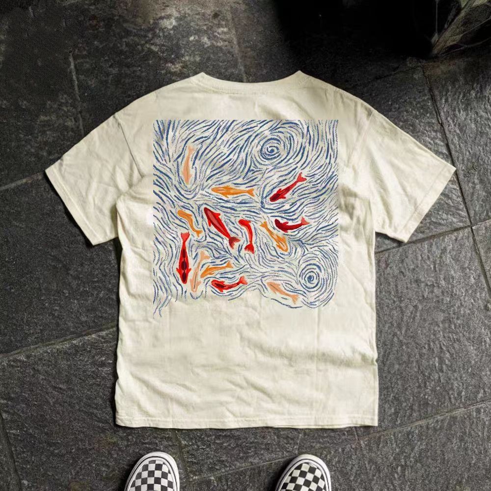 Vintage Beige retro goldfish print cotton t-shirt Size US M / EU 48-50 / 2 - 1 Thumbnail