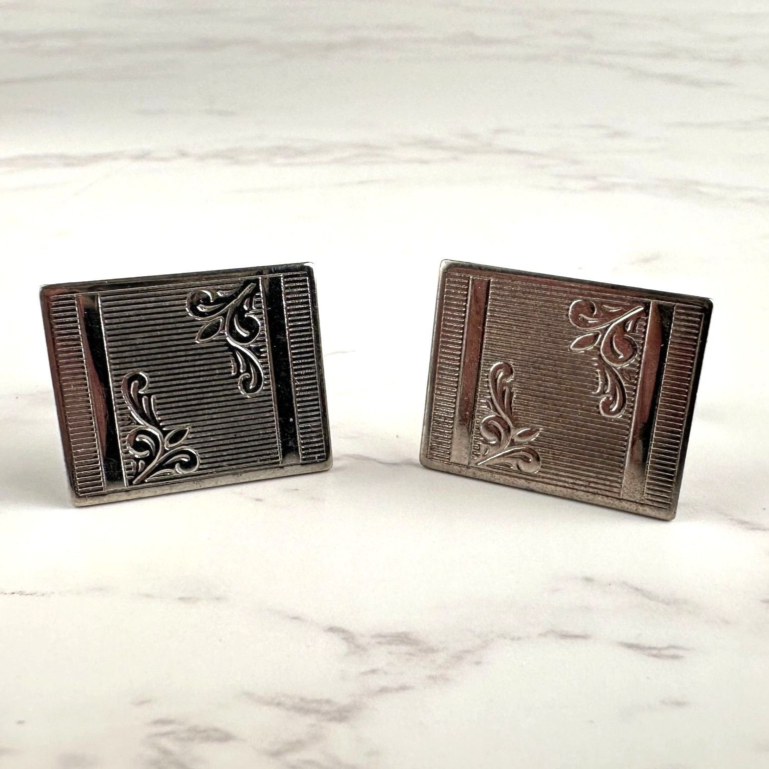 Vintage Vintage Silver Tone Cufflinks – Classic 60s Design Size ONE SIZE - 2 Thumbnail