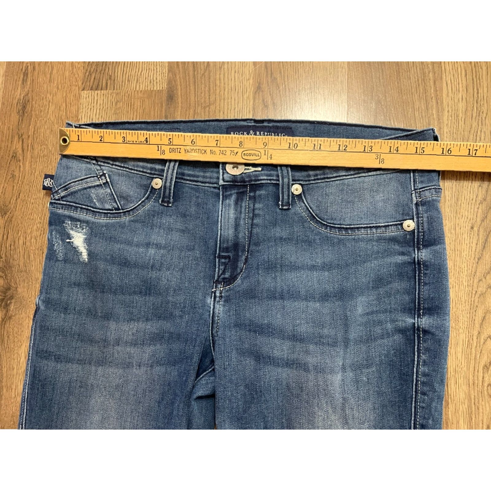 Vintage Rock & Republic Jeans Womens Size 8 Blue Denim Skinny Pockets Distressed Regular Inseam 28.5in Size 30" / US 8 / IT 44 - 6 Thumbnail
