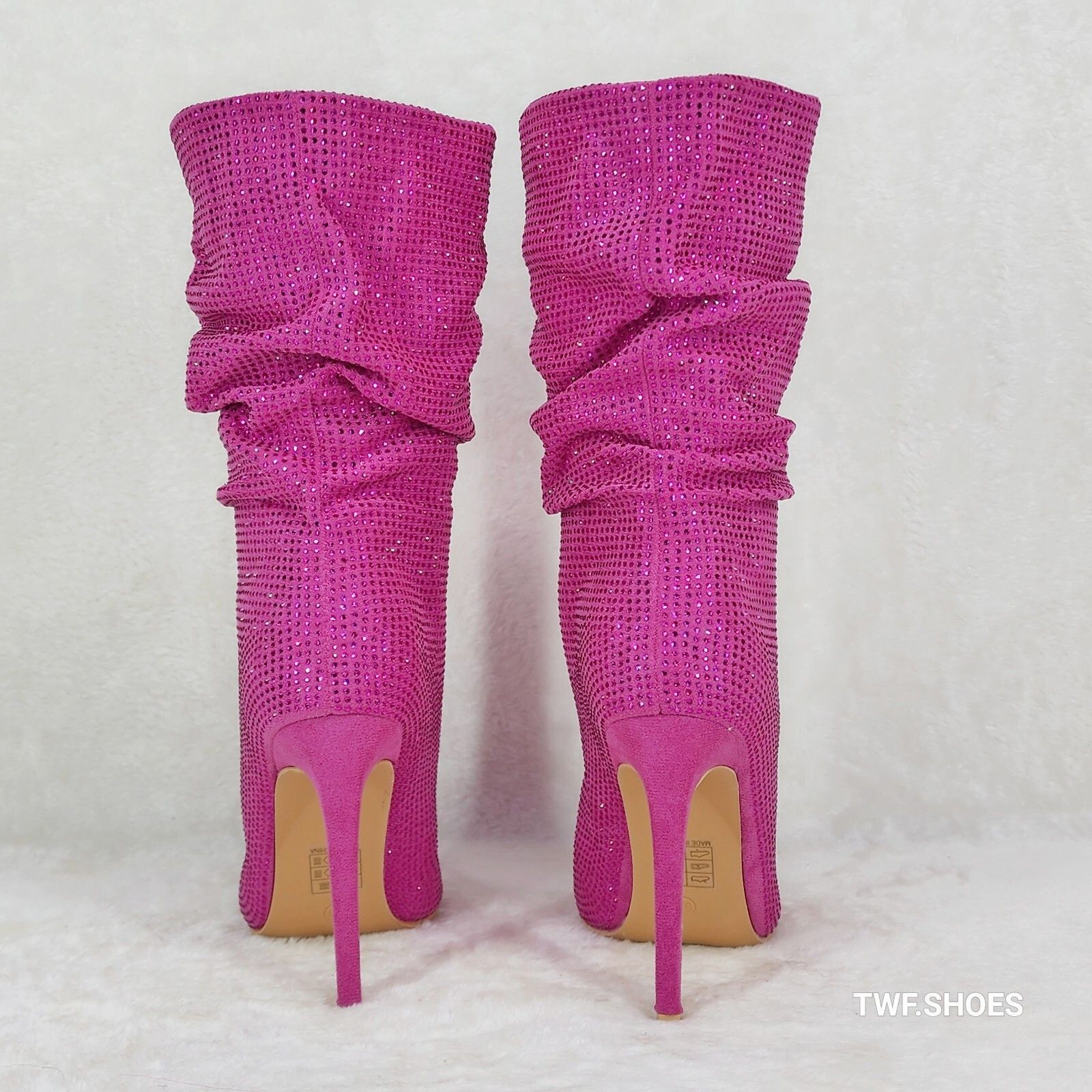 Other Resolve Sparkling Pink Rhinestone High Heel Slouch Calf Boot Size US 8 / IT 38 - 3 Thumbnail