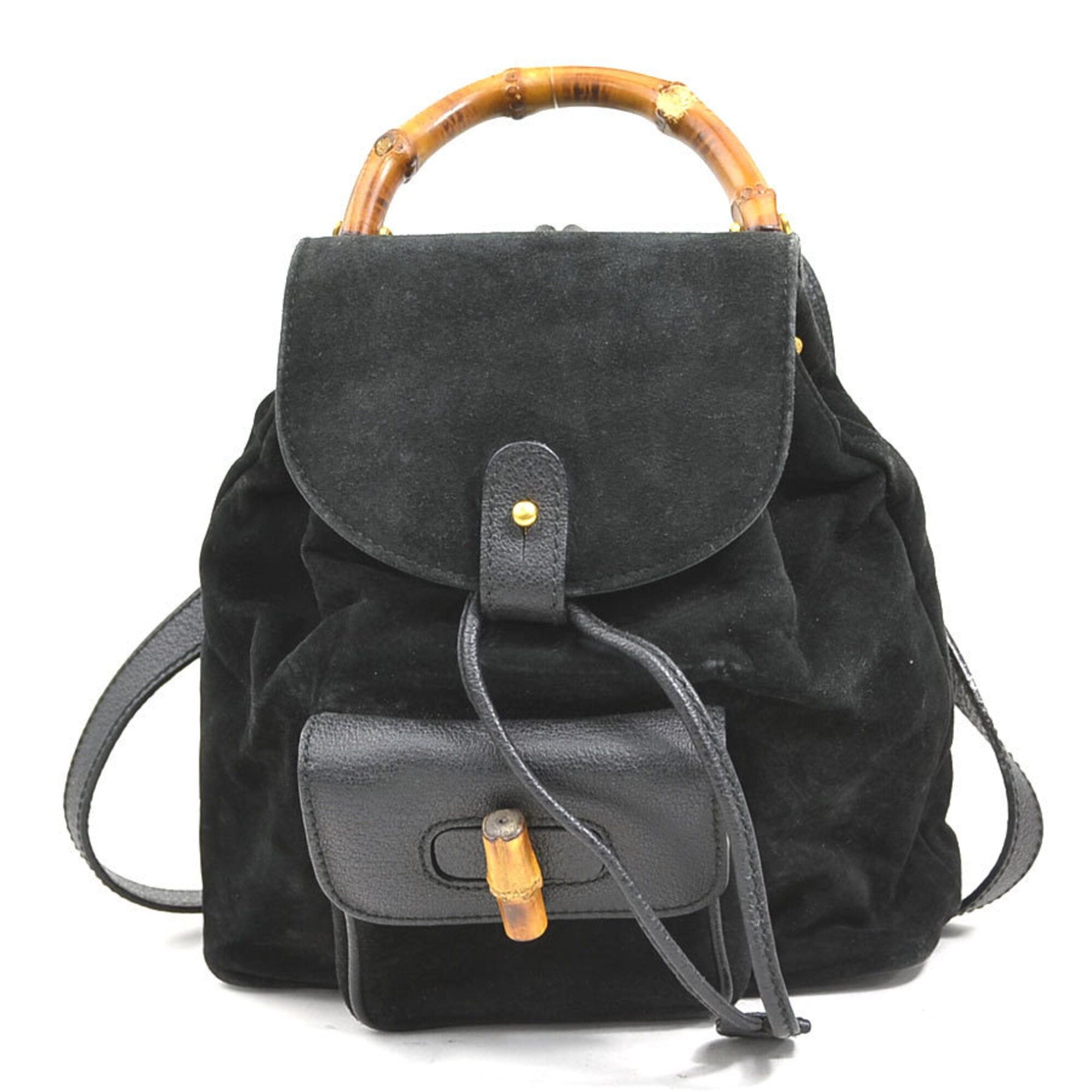 Gucci Gucci Backpack Bamboo Suede Black Gold Women's e62206c Size ONE SIZE - 1 Thumbnail