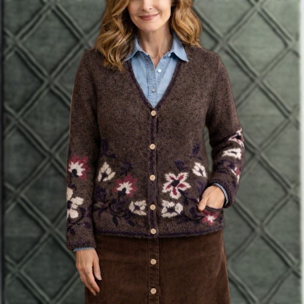 Coldwater Creek Coldwater Creek Cardigan Sweater L Olive Green Floral Silk Cotton Button Up Womens Casual Knit Bohemian Floral Pattern Open Front Size L / US 10 / IT 46 - 1 Thumbnail