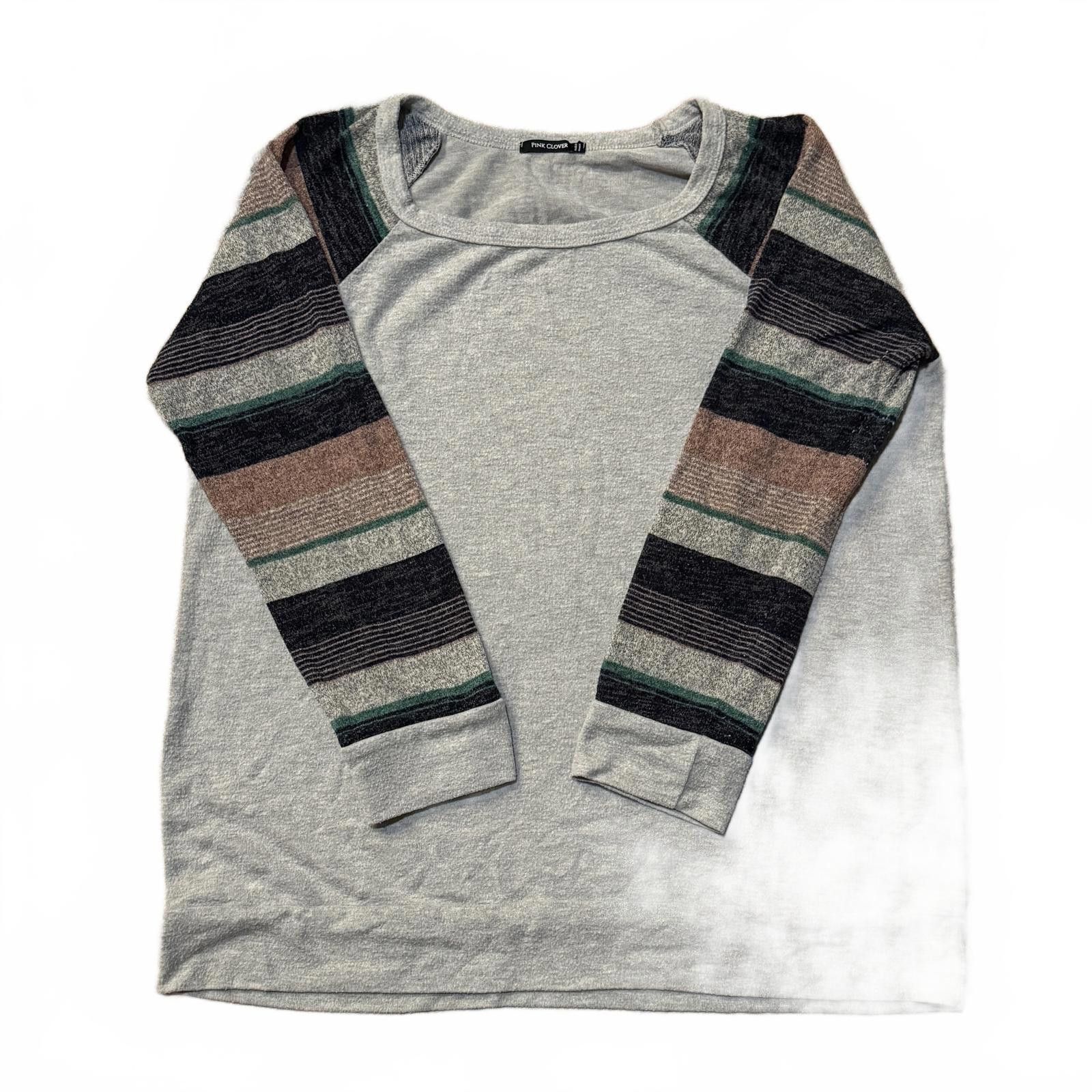 Designer Pink Clover raglan stripe-sleeve knit top heather gray - XXL Size XXL / US 16-18 / IT 52-54 - 1 Thumbnail